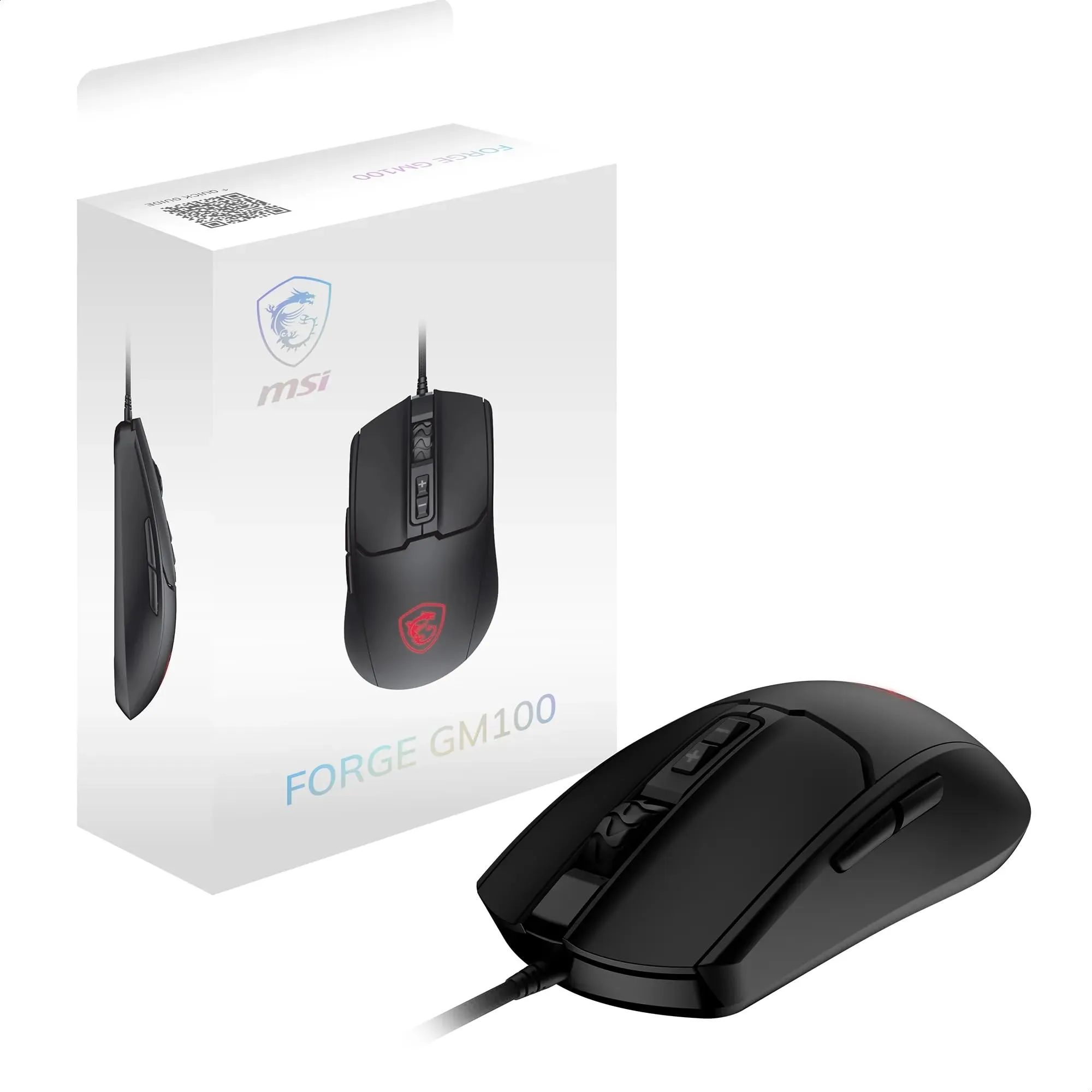 MSI FORGE GM100 Gaming Mouse – Sensore ottico 6400 DPI, design simmetrico, switch con oltre 10 milioni di click, 7 tasti, latenza 8 ms, LED RGB, peso 108 g – cablato
