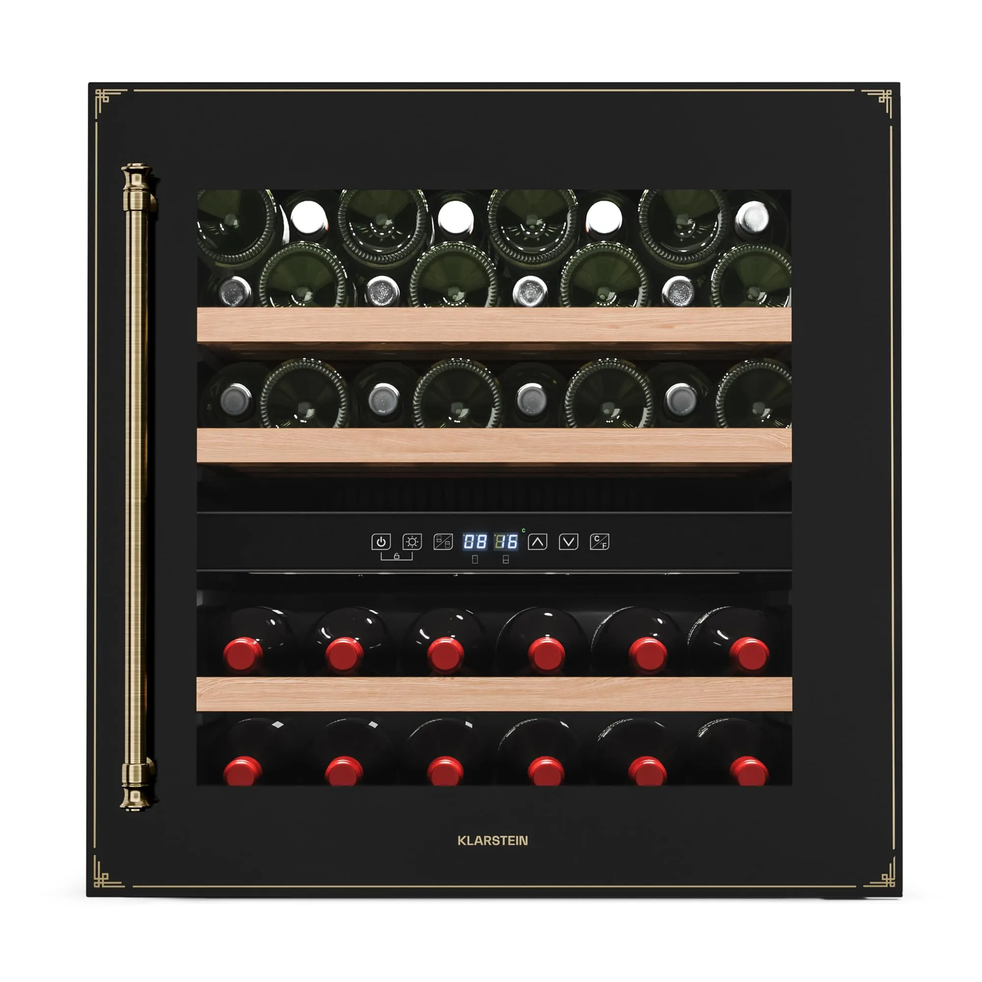 Klarstein Vinsider Victoria 36 - Cantinetta per Vini, 36 Bottiglie, Doppia Temperatura 5-22°C, Touch Control, LED, Silenziosa: 41 dB, Protezione UV, Da Incasso, Nero