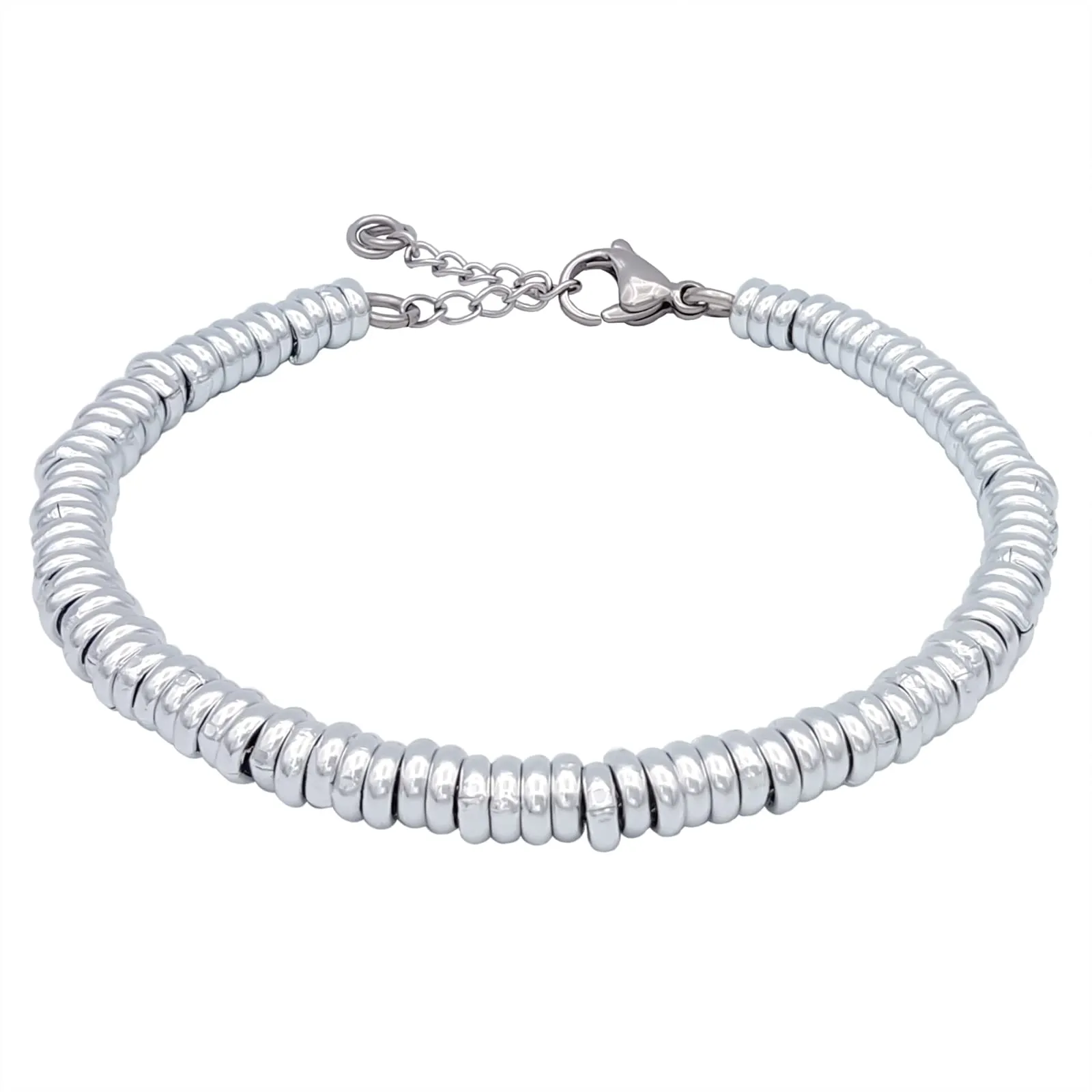 ParticolarModa Bracciale Donna regolabile anellini acciaio alluminio morbido 5 mm (Regolabile da 22 a 25 cm (x polso 19-21), Argentato)