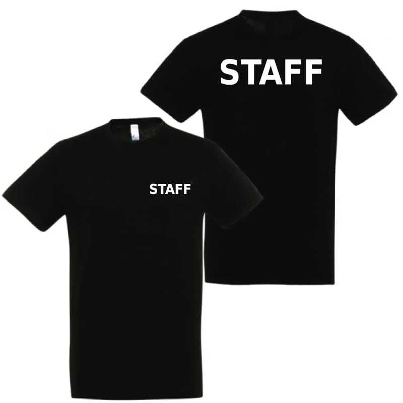 T-shirt in cotone con scritta "STAFF" davanti e dietro (Nero, S)