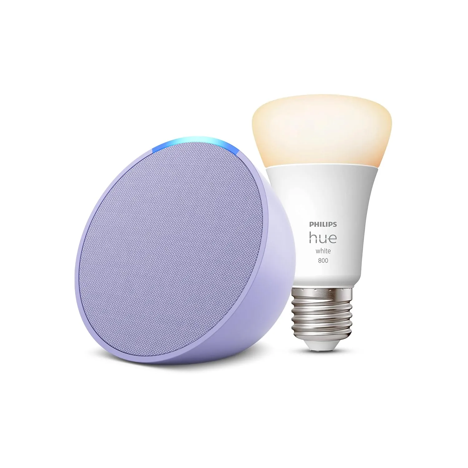 Echo Pop | Lavanda + Philips Hue White Lampadina LED Smart (E27), compatibile con Alexa - Kit di base per Casa Intelligente