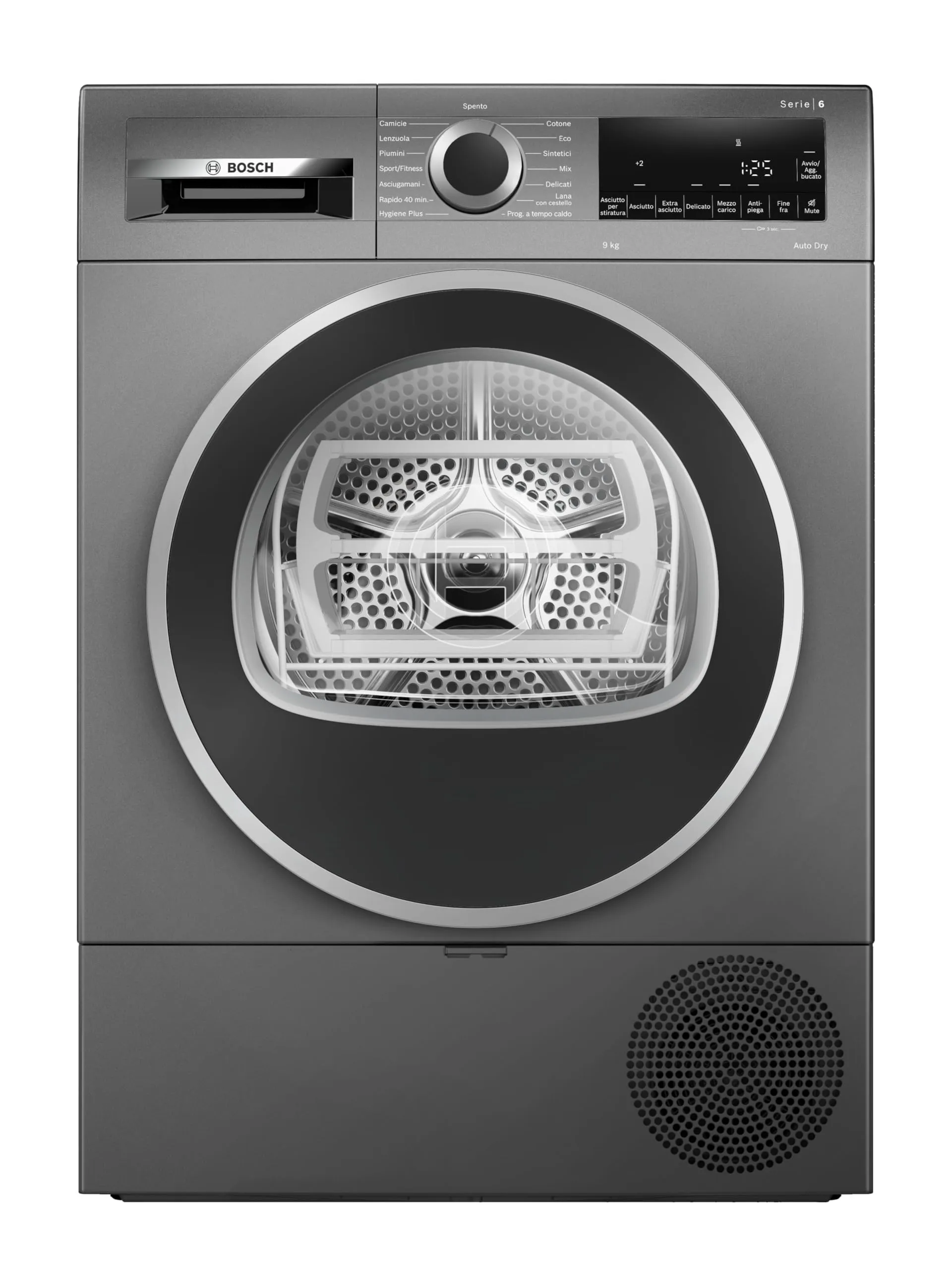 Bosch WQG243DRII Serie 6 Asciugatrice a pompa di calore, 9 kg, Classe energetica C, Sensori di asciugatura intelligenti, Filtro semplice da pulire, Opzione mezzo carico, Bianco, 60 Cm