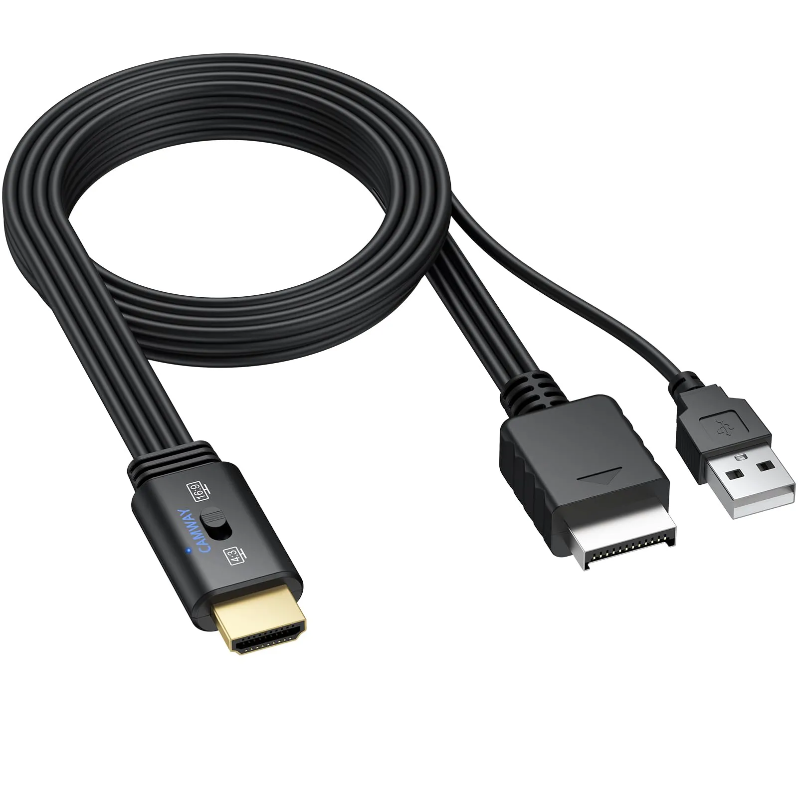 CAMWAY Adattatore PS1/PS2 a HDMI,Supporto Commutazione 4:3/16:9,Convertitore da PS2 a HDMI 1080p con Cavo di Alimentazione USB,per HDTV