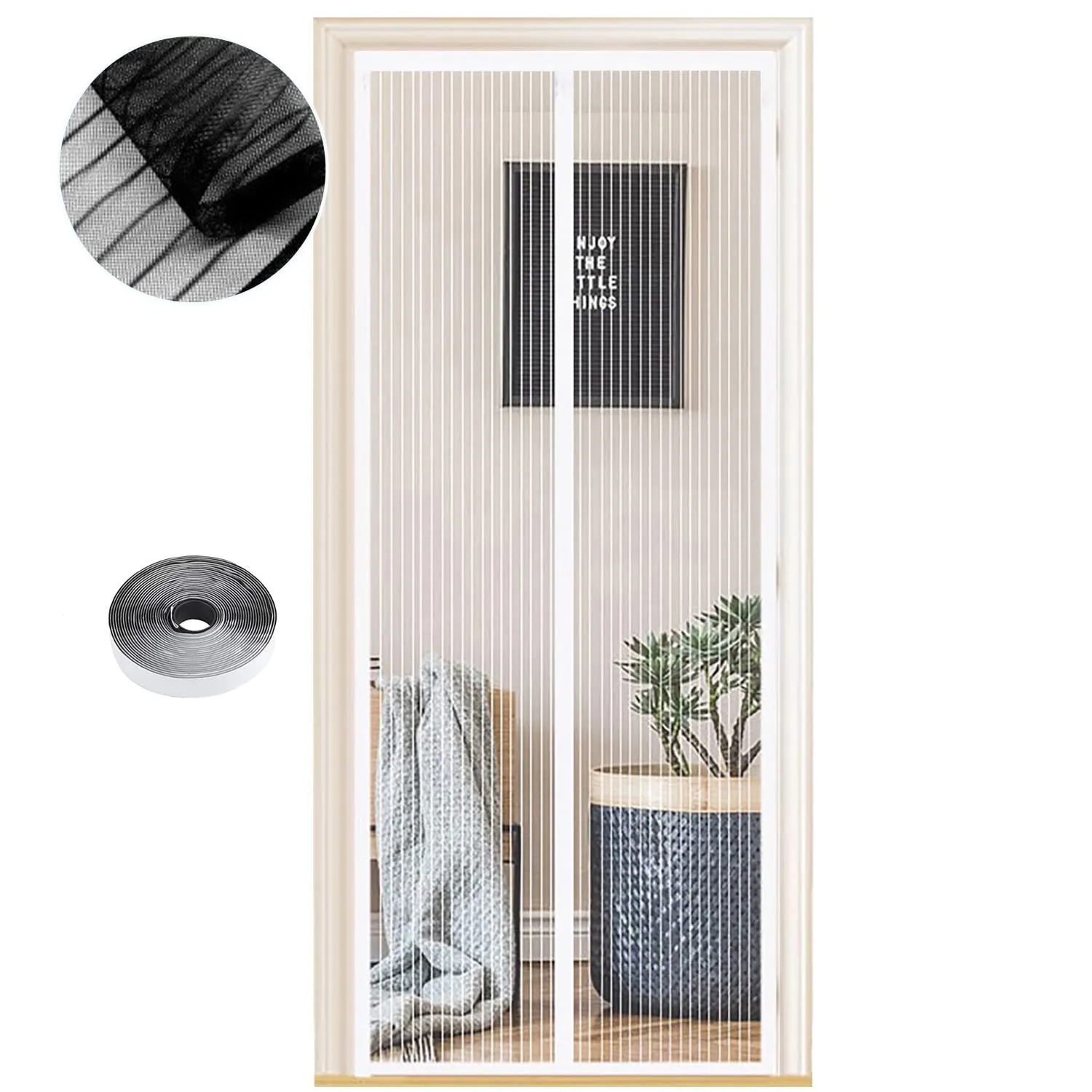 Zanzariera Magnetica per Porte 80X 240 cm, Tenda Magnetica Zanzariera Porta, Nessun Attrezzo Richiesto, Facile da Installare, Adatto a Bambini e Animali Domestici, Strisce Bianche