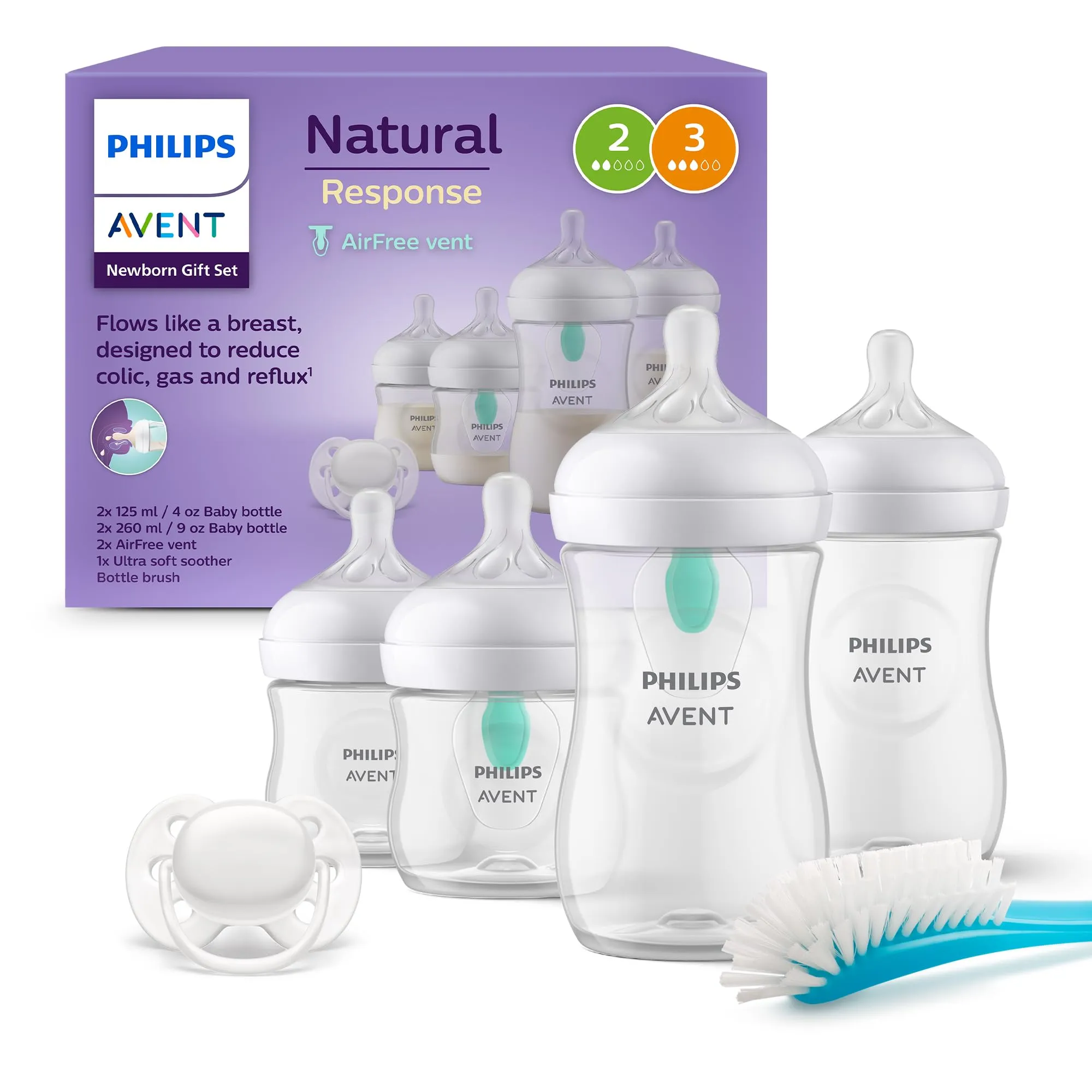 Philips Avent Set regalo con 1 ciuccio, 4 biberon e scovolino per pulizia