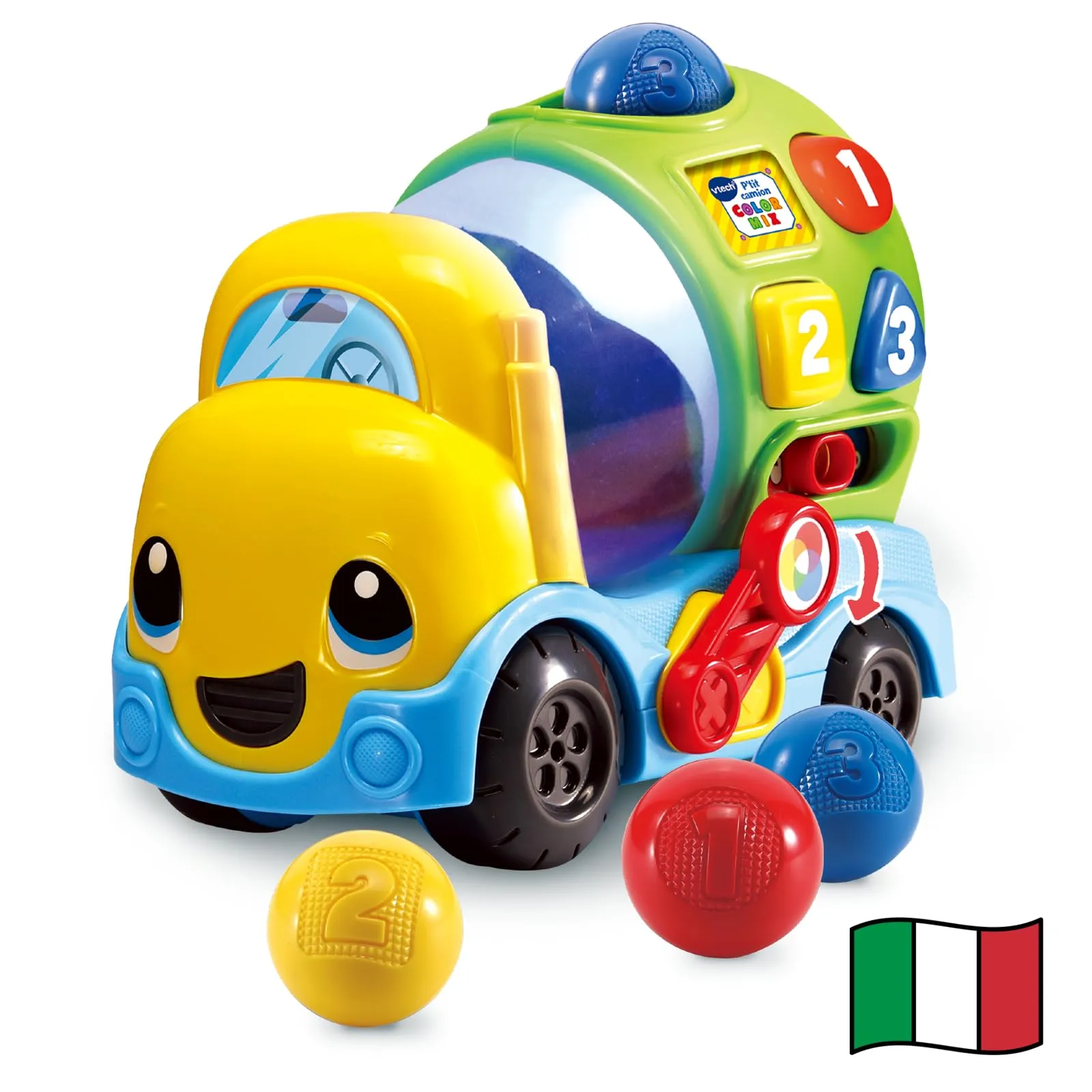VTech Max Mixa Colori, Camioncino Parlante con 5 Melodie, Riconosce e Mixa Colori, 3 Modalità di Gioco, Volume Regolabile, Spegnimento Automatico, Lingua Italiana, Batterie Incluse, 12-36 Mesi