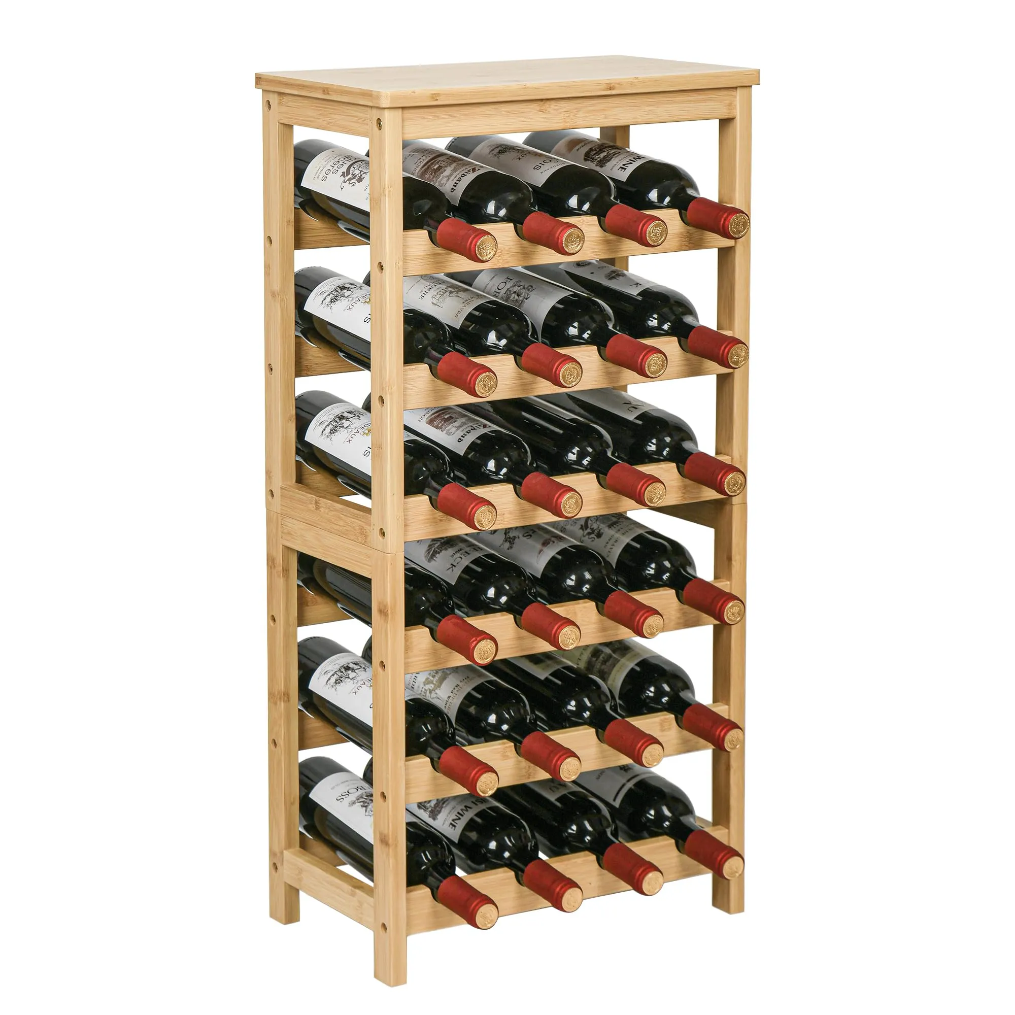 VASMIA Cantinetta Portavino in Legno Bambù con 24 Scomparti per Vino Champagne, Portabottiglie da Terra, Cantina per Angolo Bar, Salotto, Cucina, Naturale