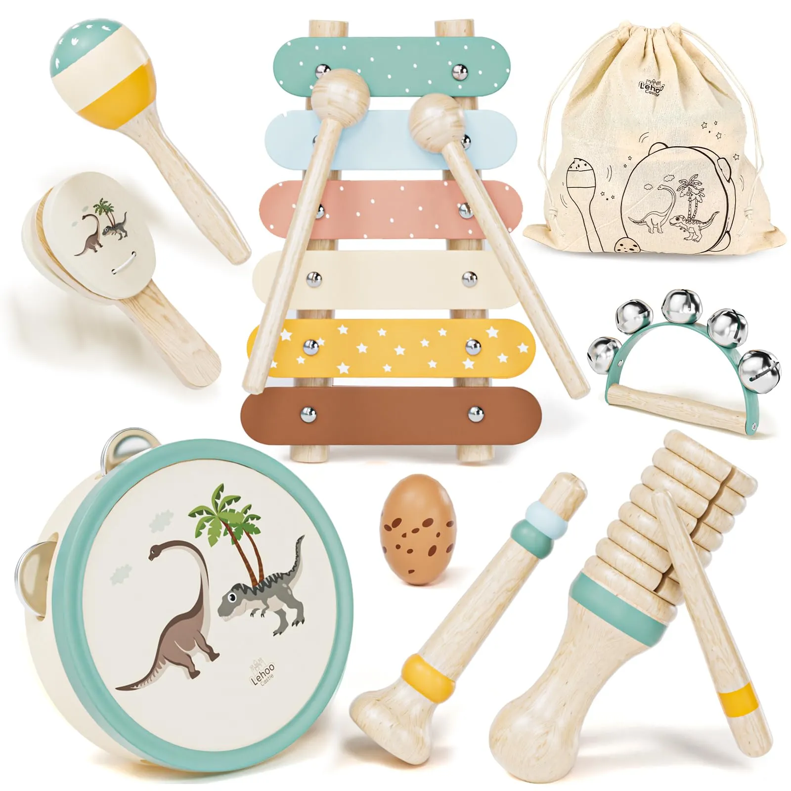 Lehoo Castle Strumenti Musicali Bambini 1 Anno, 8 in 1 Giochi Legno Montessori Sensoriale con Maracas Xilofono Tamburello Gioco Bambi Bimba 2 3 4 5 6 Anni, Educativi Interattivo Regalo