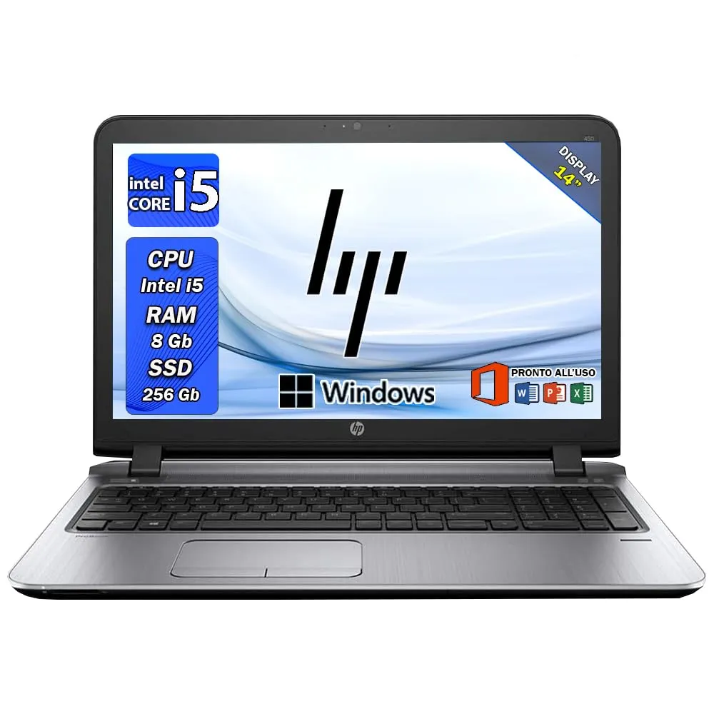 HP probook | Pc portatile notebook intel core i5 | Ram 8 Gb | SSD 256 GB | Display 14" | WiFi | Windows 11 Pro | Computer portatile Pronto all'uso (Ricondizionato)
