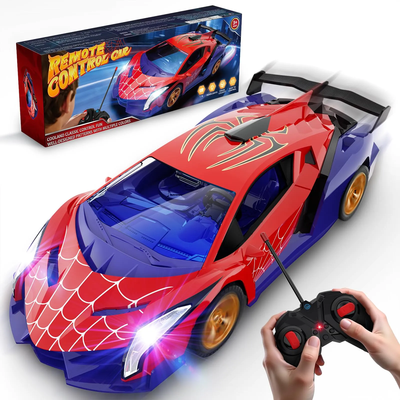Macchina Telecomandata 1:16 con Luci Colorate, 2.4GHz Drift Macchinina Radiocomandata con 2 Batterie Ricaricabili, Giocattolo Gioco Bambino 3-12 Anni, Giochi Regalo Bambini 3 4 5 6 7 8 9 Anni Maschio