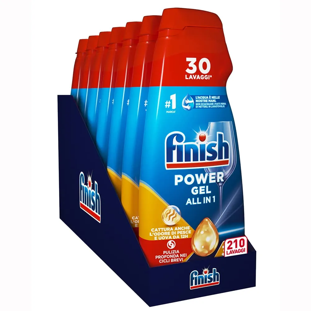 Finish Powergel Detersivo Lavastoviglie Anti Odore, Gel Lavastoviglie, 210 Lavaggi, 7 Confezioni da 30 Lavaggi