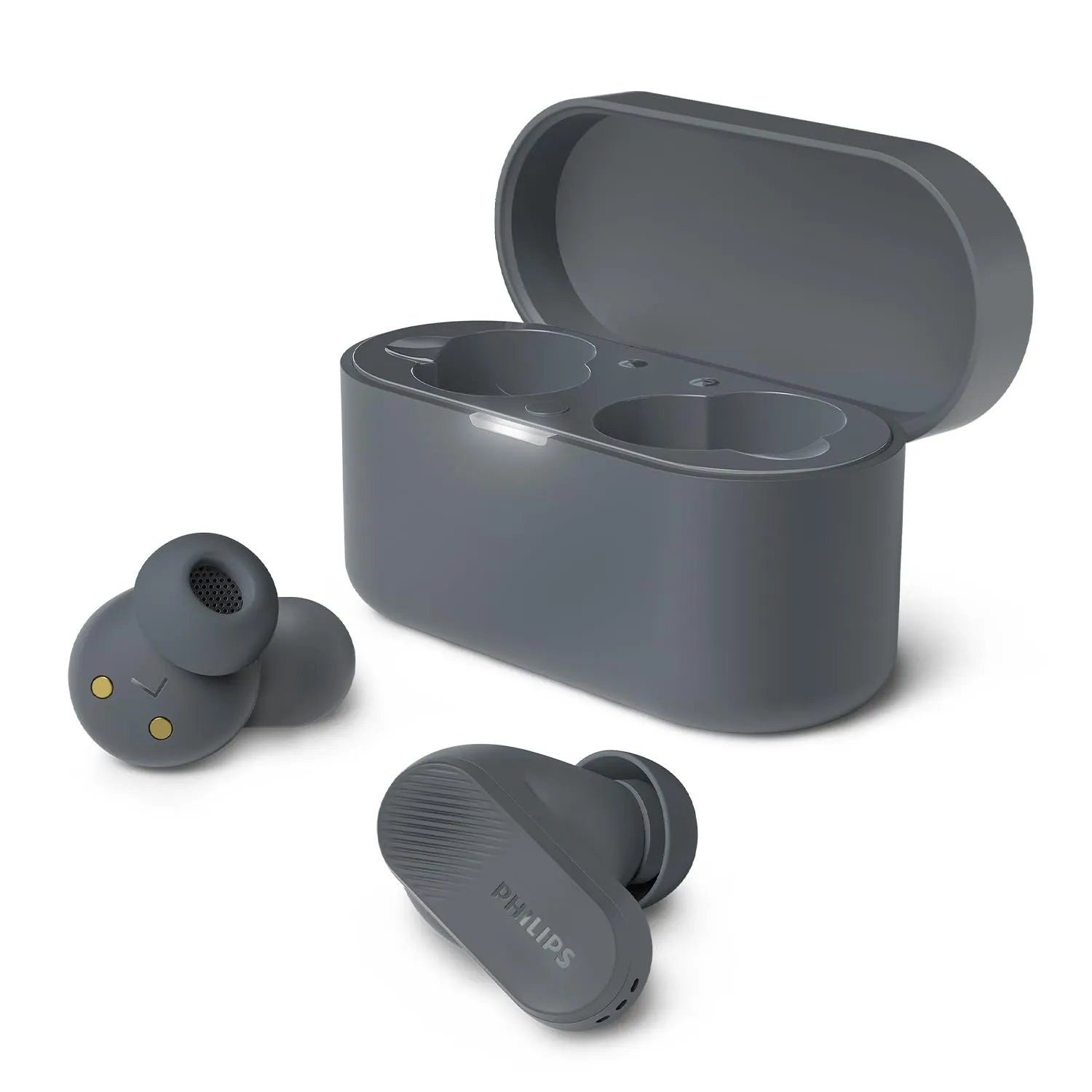 Philips TAT3509GY Cuffie Bluetooth True Wireless In-Ear con cancellazione del rumore - Auricolari piccoli, suono naturale, bassi dinamici, custodia tascabile, chiamate chiare - Grigio, In Ear