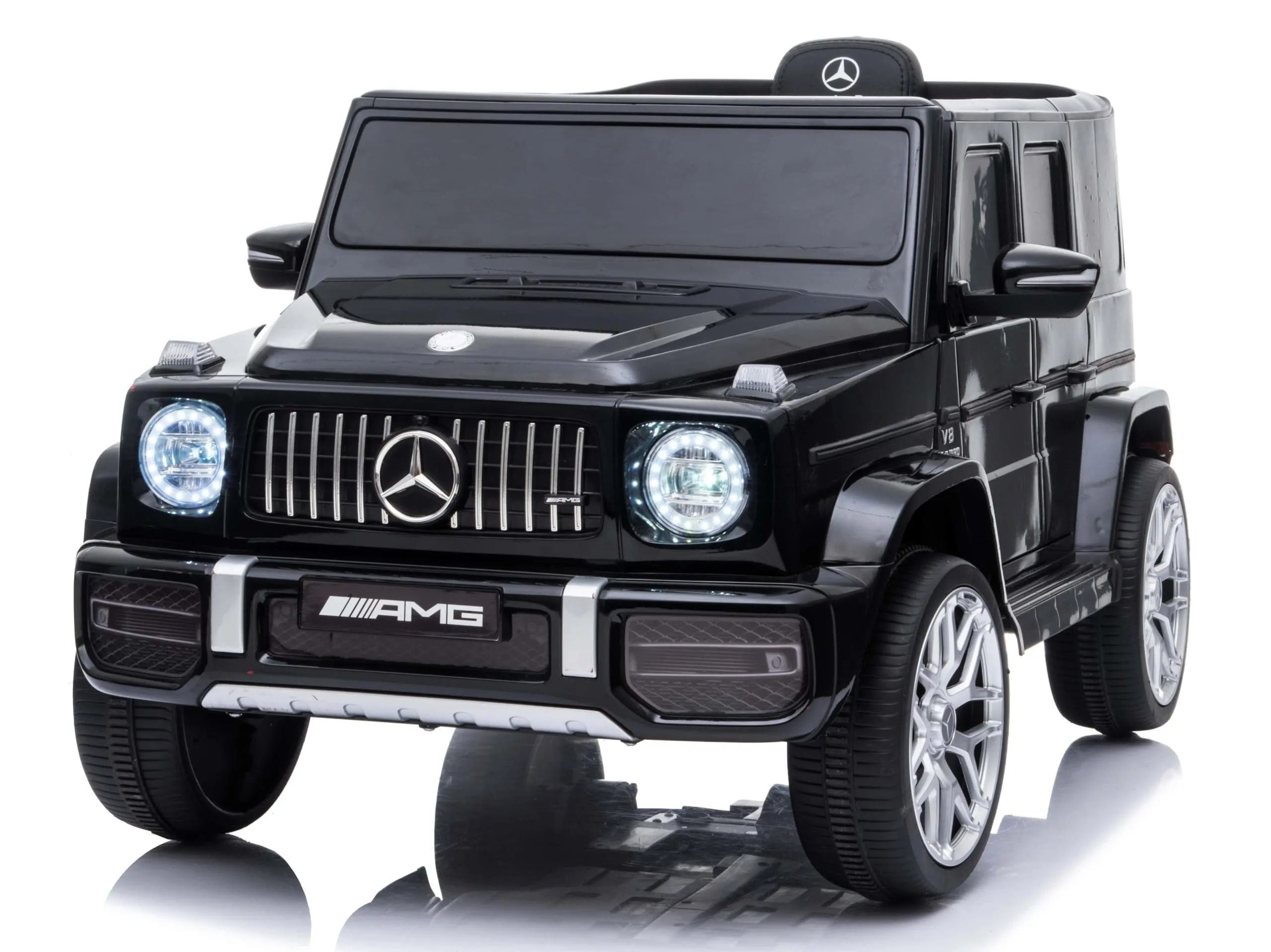 Auto elettrica per bambini Mercedes G Nuovo, nero, con licenza originale, alimentazione a batteria, portiere apribili, sedile singolo, 2x motore, batteria da 12 V, telecomando da 2,4 Ghz