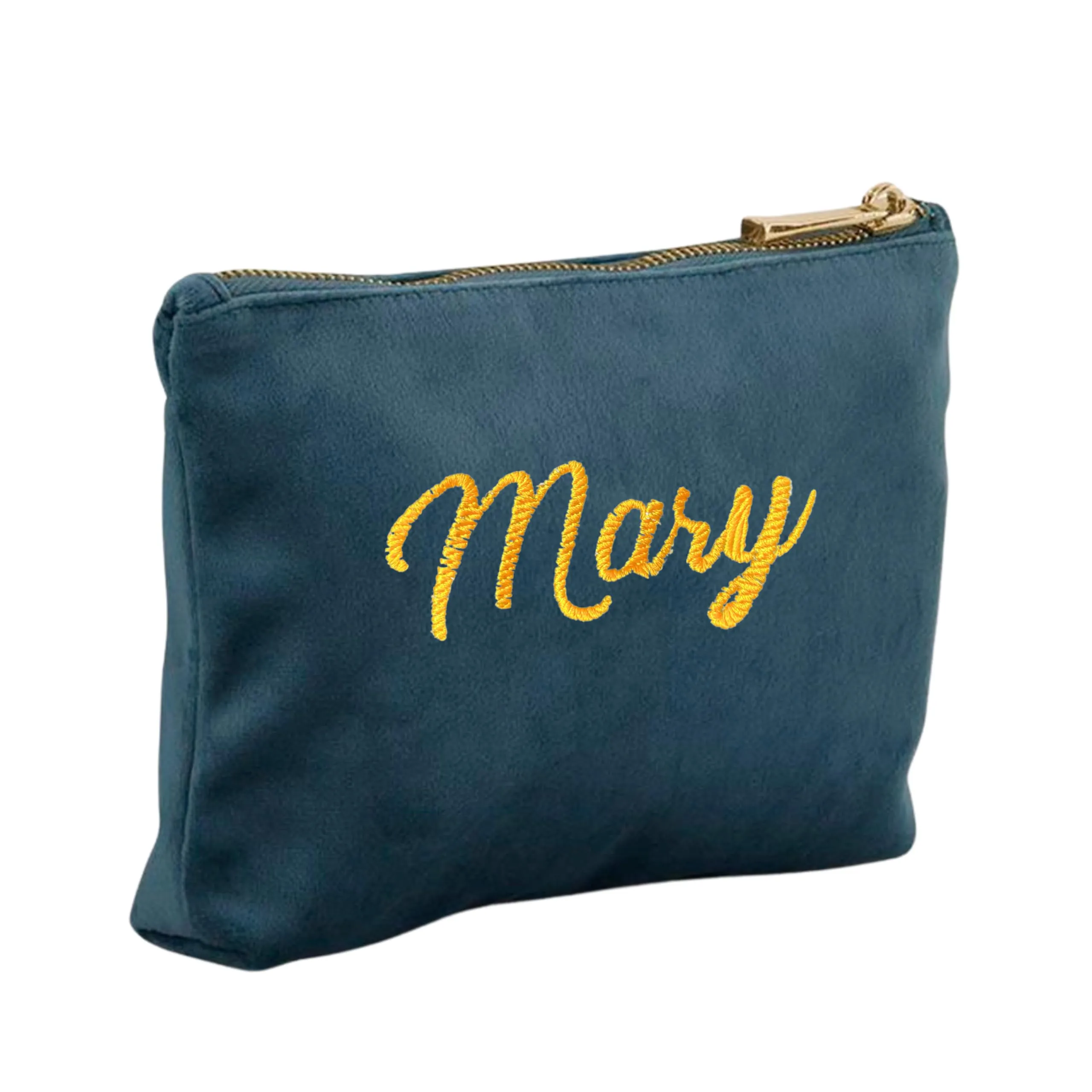 Fatto da Mani - Pochette in Velluto con Ricamo Personalizzato – Elegante Idea Regalo di Natale in Blu, Salvia o Rosa Antico – Cerniera Dorata e Fodera Interna Coordinata (Blu)