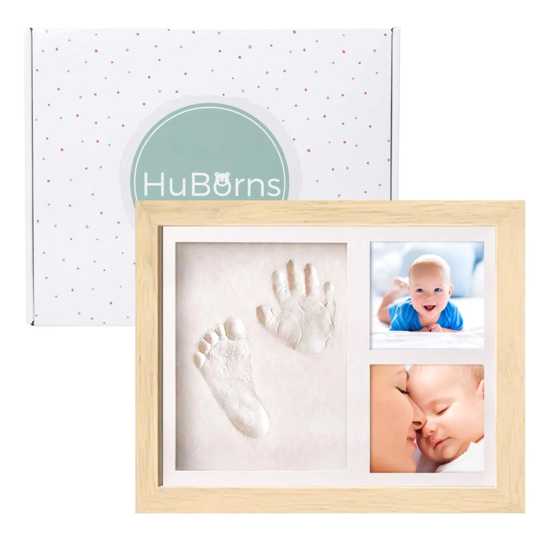 HuBorns – Kit impronte neonato con argilla, cornice per calco mani e piedi, idea regalo nascita o battesimo, ricordo originale per bimbo e bimba
