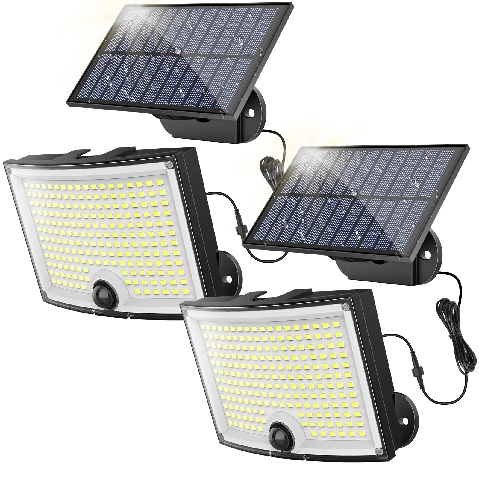 Ortiny Faretto LED da Esterno Solare, Luce Solare LED Esterno 202 LED 3Modes Faro LED Esterno con Pannello Solare con Sensore di Movimento Impermeabile IP65 da Terra, Giardino 5M Cavo 2 Pezzi