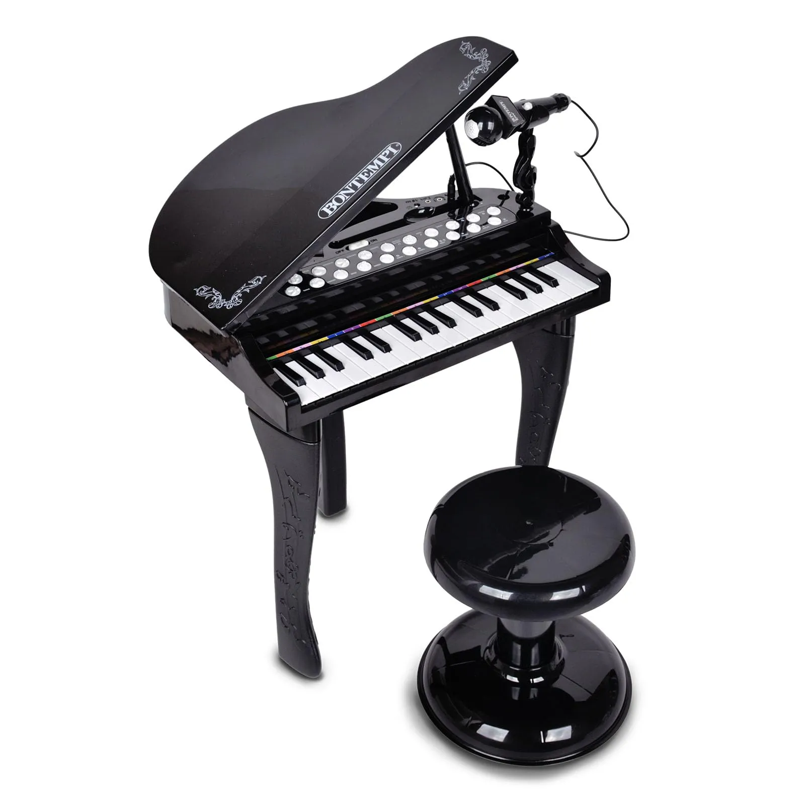 Bontempi | Pianoforte a Coda Elettronico 32 Tasti con Microfono e Sgabello, Effetti Luminosi, 5 Suoni, 4 Ritmi, 19 Brani, 53x40x32 cm