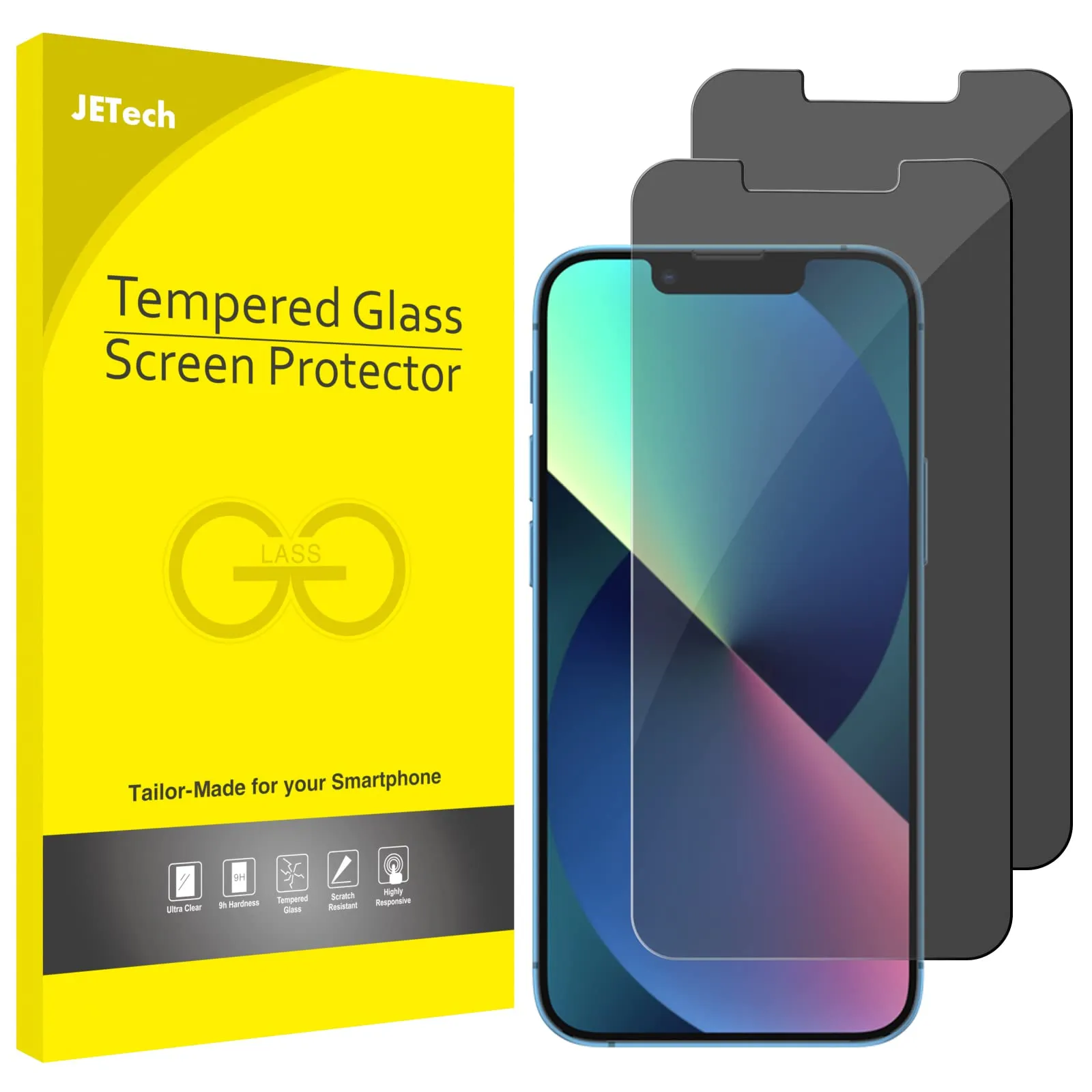 JETech Privacy Pellicola Protettiva per iPhone 16e 2025, iPhone 13/13 Pro 6,1 Pollici, AntiSpy in Vetro Temperato, Pacco da 2
