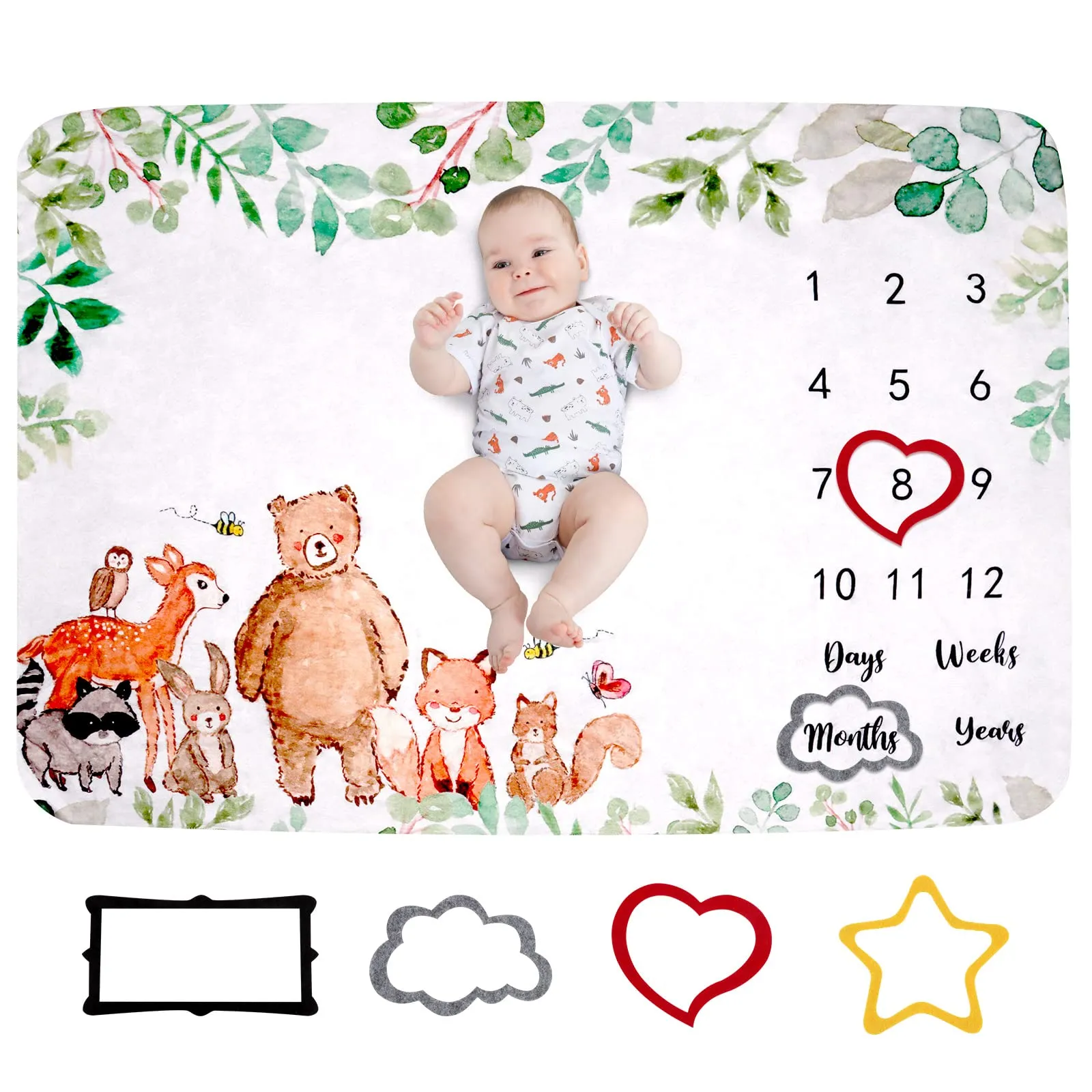 Coperta Mesi Neonato Femmina Maschio Tappeto per Foto Telo Regalo Baby Shower Unisex per Neomamme Copertina, 130X100cm