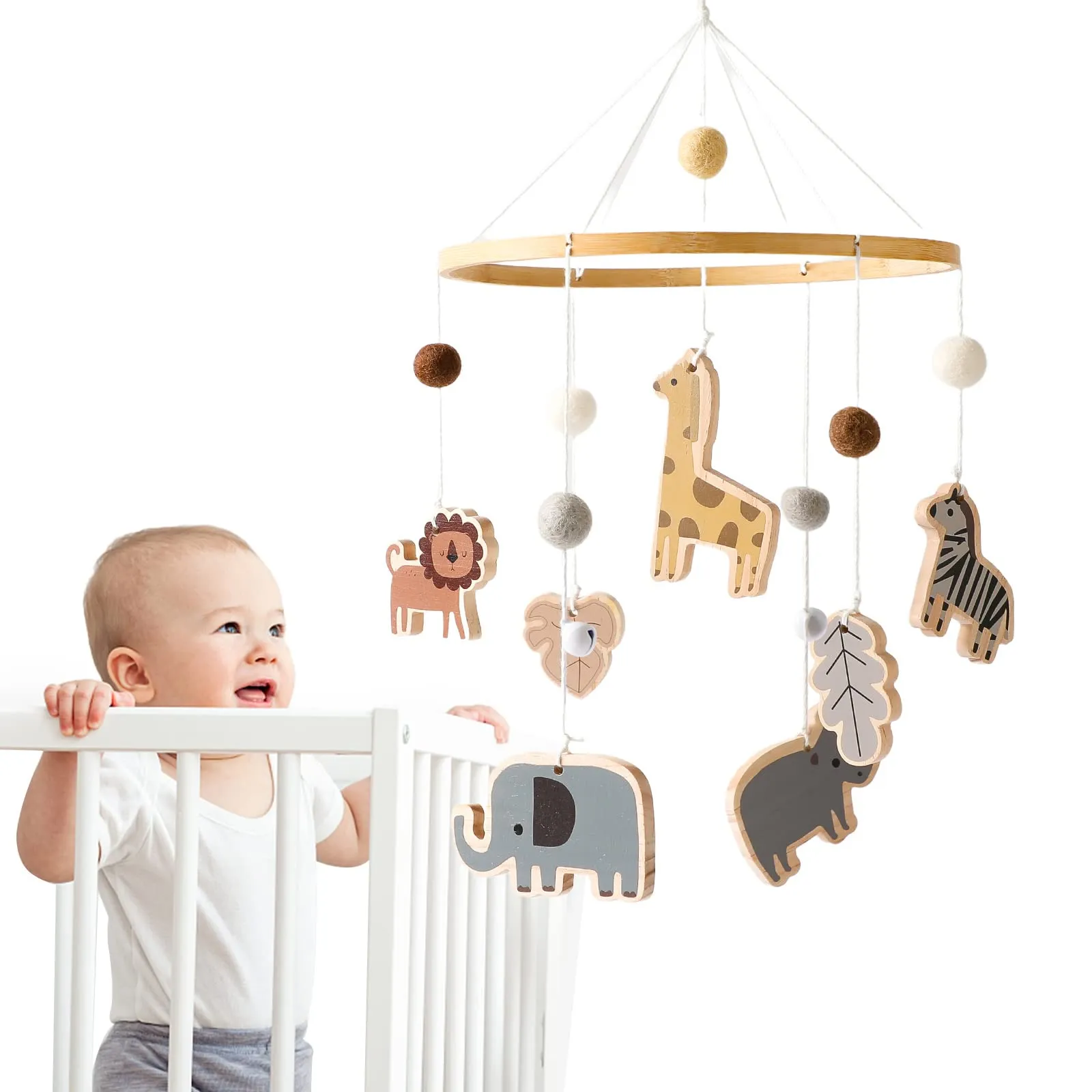 Promise Babe Baby Mobile Porta lettino in legno Porta fasciatoio Baby Music Box Nuvole bianche Luna Nuvole bianche Luna Orso marrone Ciondolo Mobile Baby Room