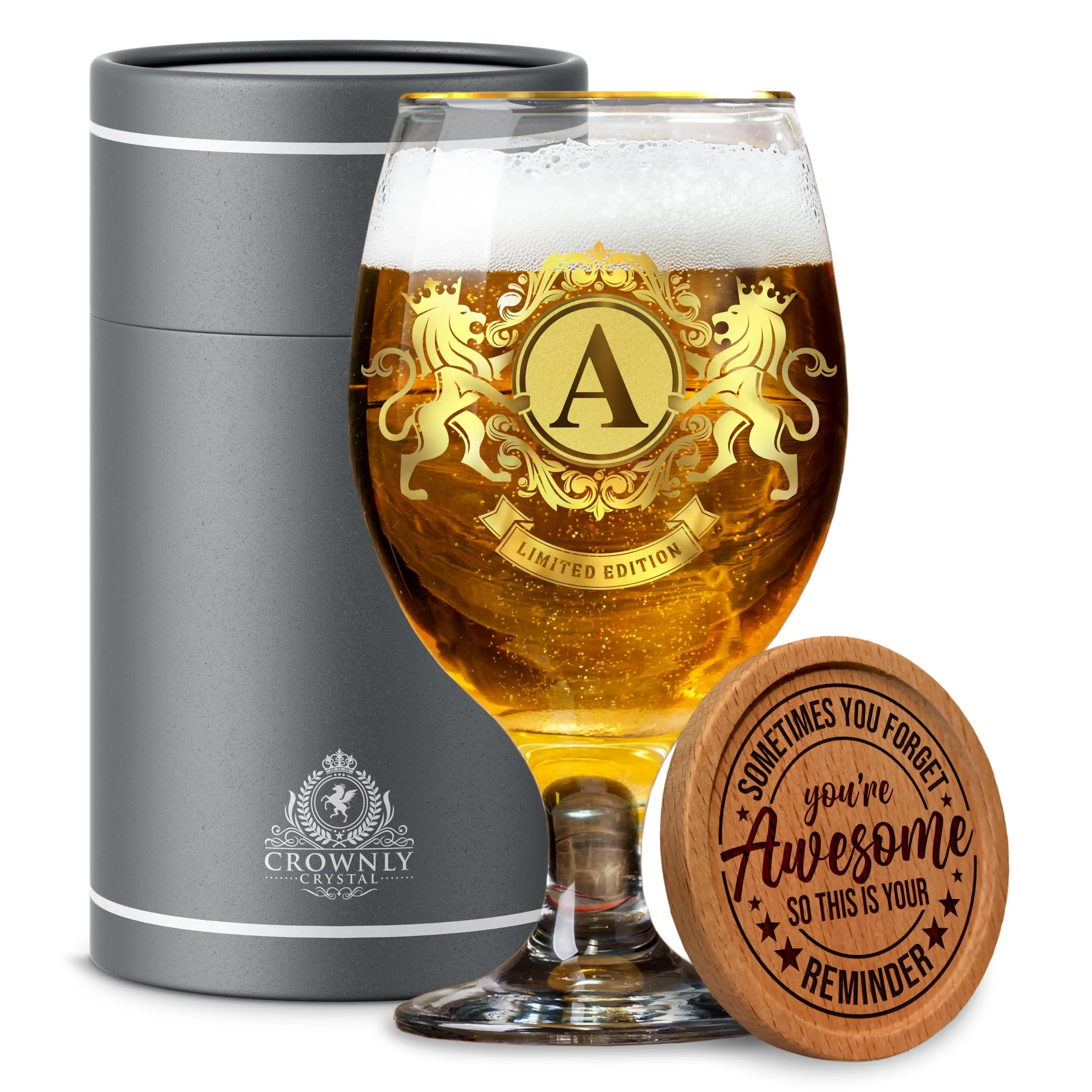 CROWNLY CRYSTAL Bicchieri da birra personalizzati per uomini, papà, zio, fidanzato, regalo di compleanno per nonno, set