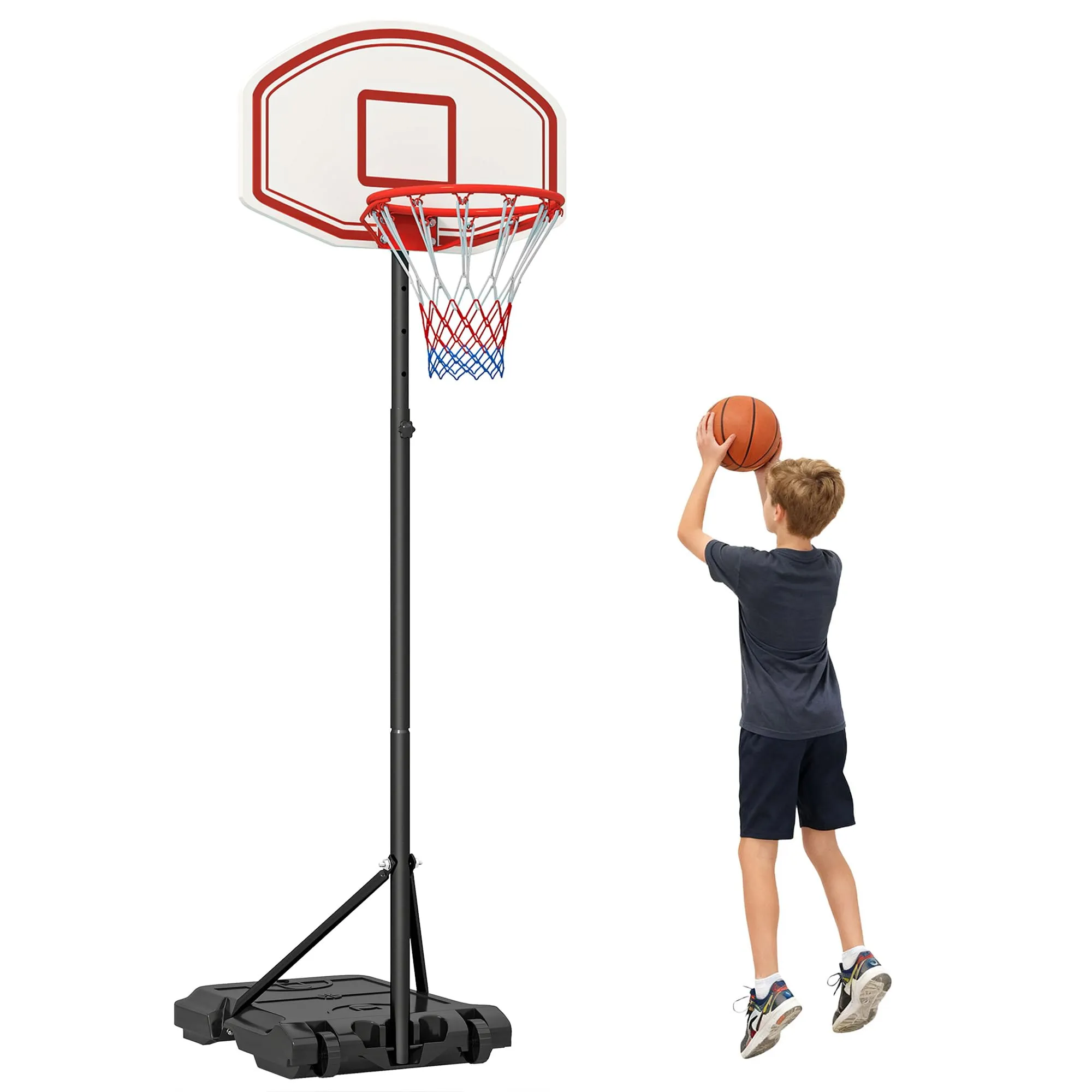 HOMCOM Canestro Basket Altezza Regolabile 5 Livelli 175-215cm, Struttura Metallo e Base Riempibile con Ruote, Tabellone PE