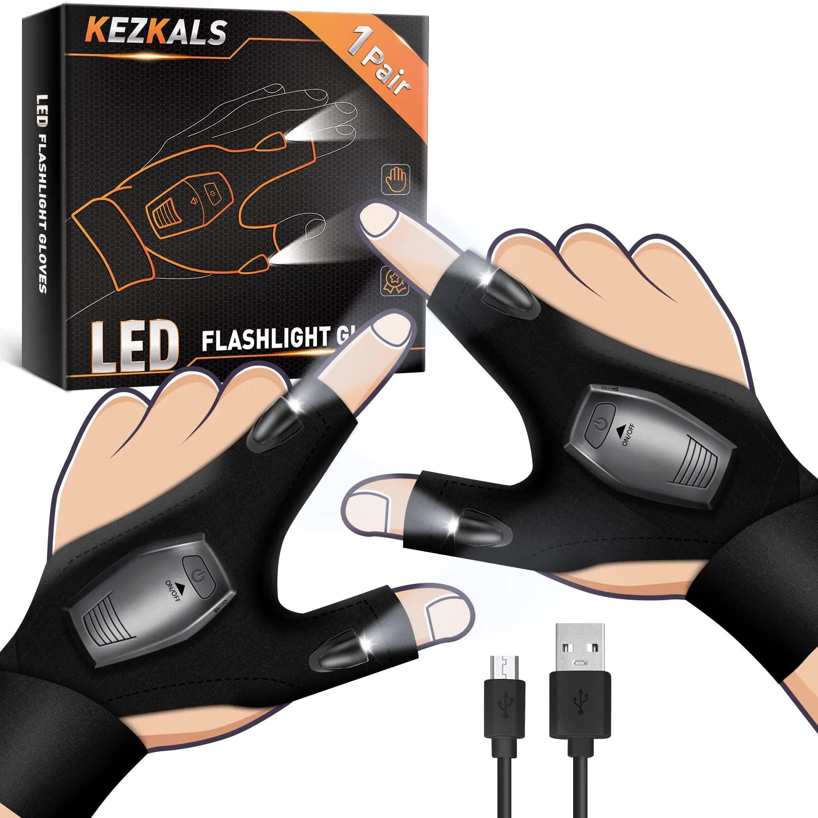 KEZKALS Regalo Uomo Guanti con Luce LED, Idee Regalo Uomo Natale, Guanto Torcia A LED, Idee Regali Uomo Natale Originali, Idee Regalo Uomo Originale, Festa del Papà Idee Regalo, Regali per Papà Natale