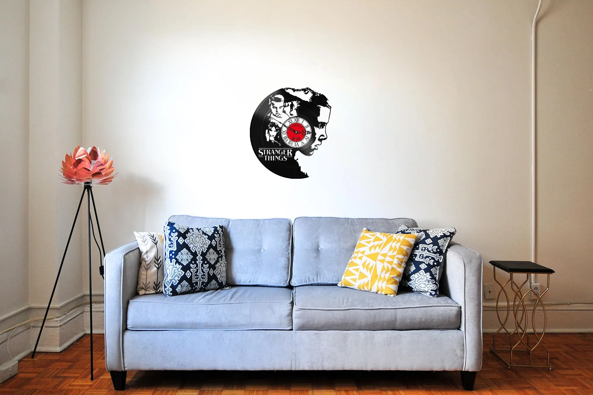 Orologio da Parete in Vinile per gli amanti delle serie tv stranger things (2.0) (Logo Rosso, Barocco Nero)