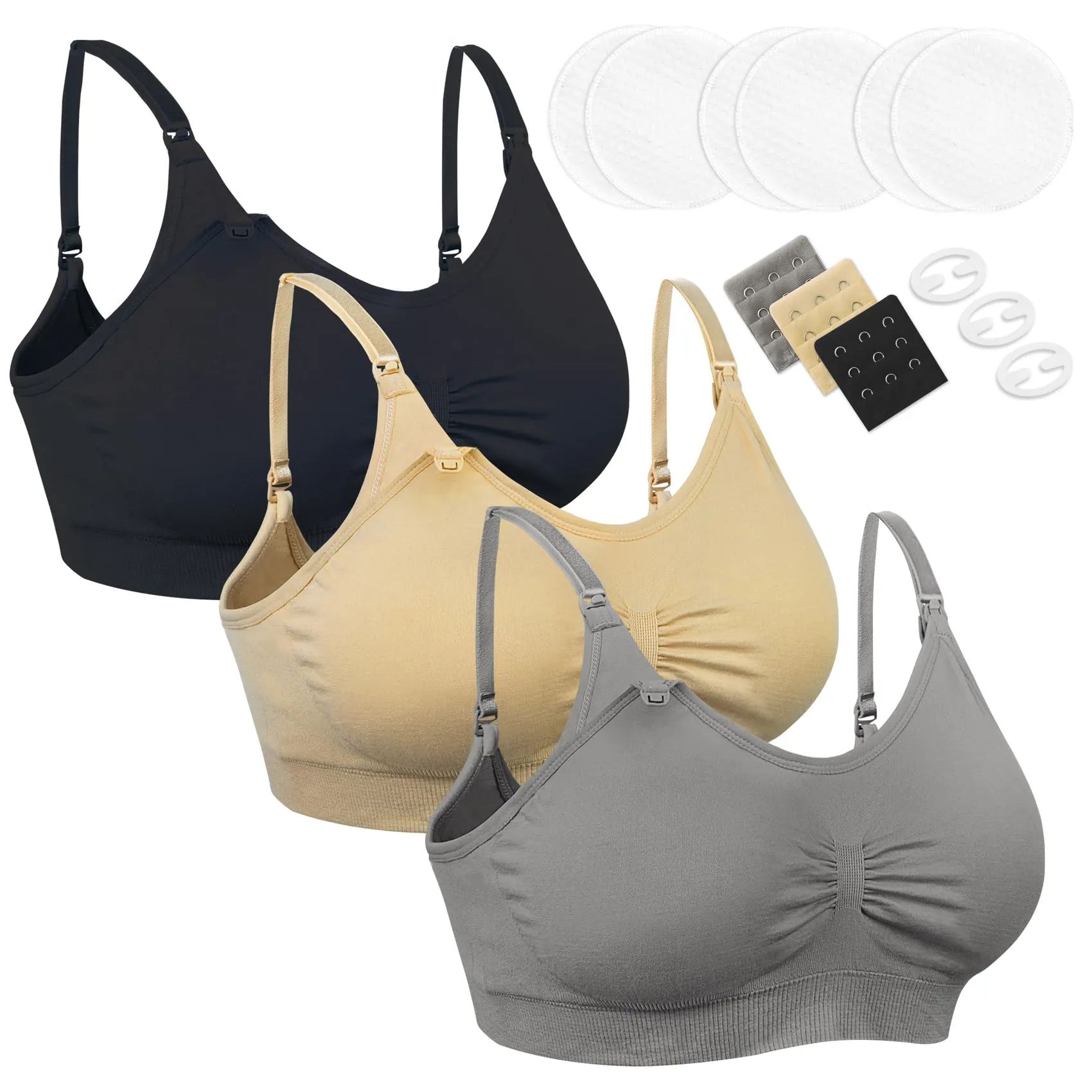 Chalier Cmfort 3 Pezzi Reggiseni Allattamento per Donna Allattamento Senza Cuciture Reggiseni Reggiseno da Allattamento, Estensori Coordinati e Clip per Reggiseno e Coppette Assorbilatte