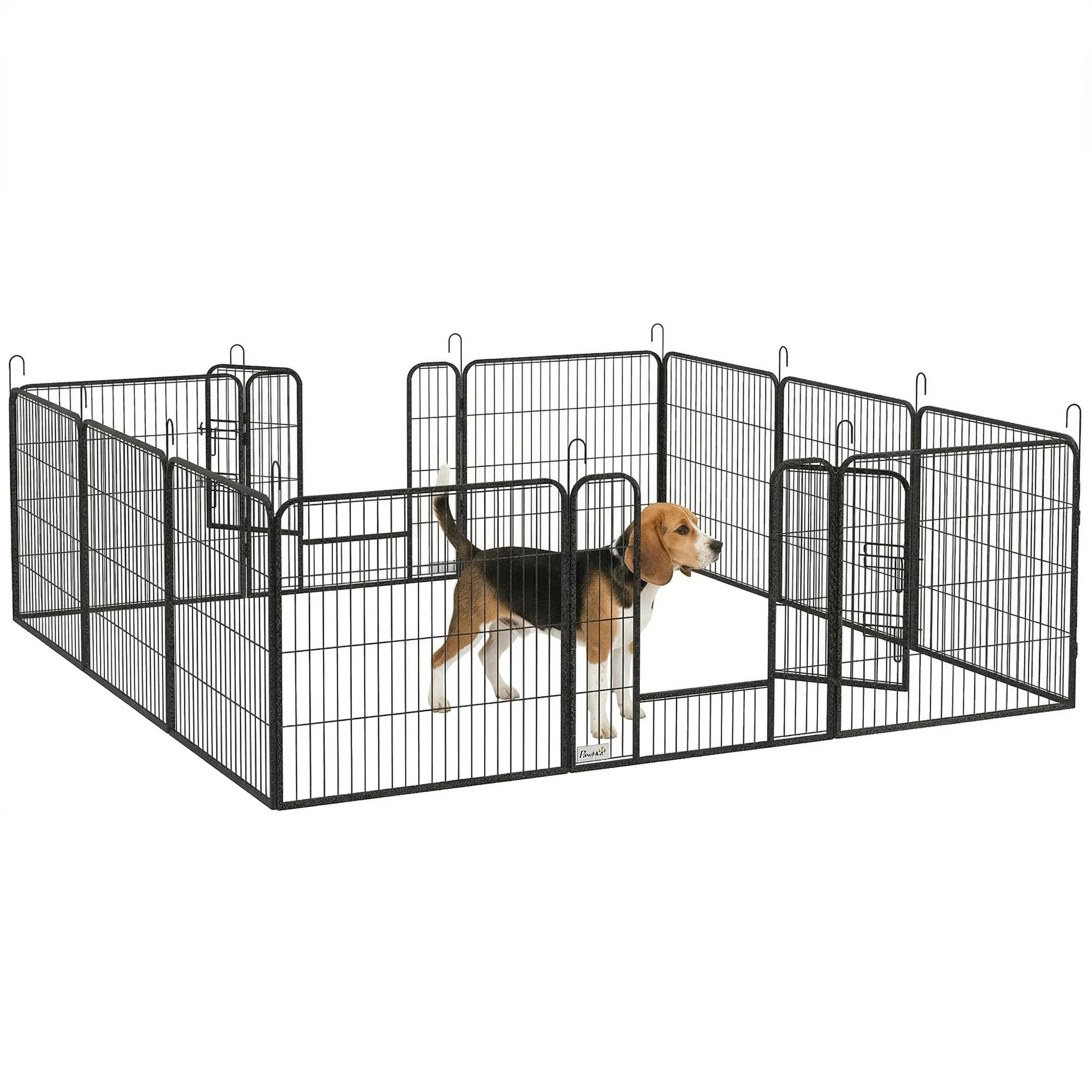 PawHut Recinto per Cani di Piccola Taglia a 12 Pannelli Modulabili da 80x1.5x80 cm, Box per Cani e Cuccioli Pieghevole con Porta in Acciaio con 12 Picchetti, Grigio