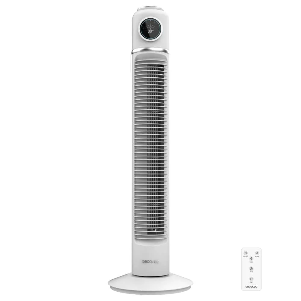 Cecotec - Ventilatore a torre EnergySilence 1090 Skyline Retro Smart White da 81 cm, 40 W, display LED, touch e telecomando, 3 velocità, 3 modalità, timer 12 ore e oscillazione 72º