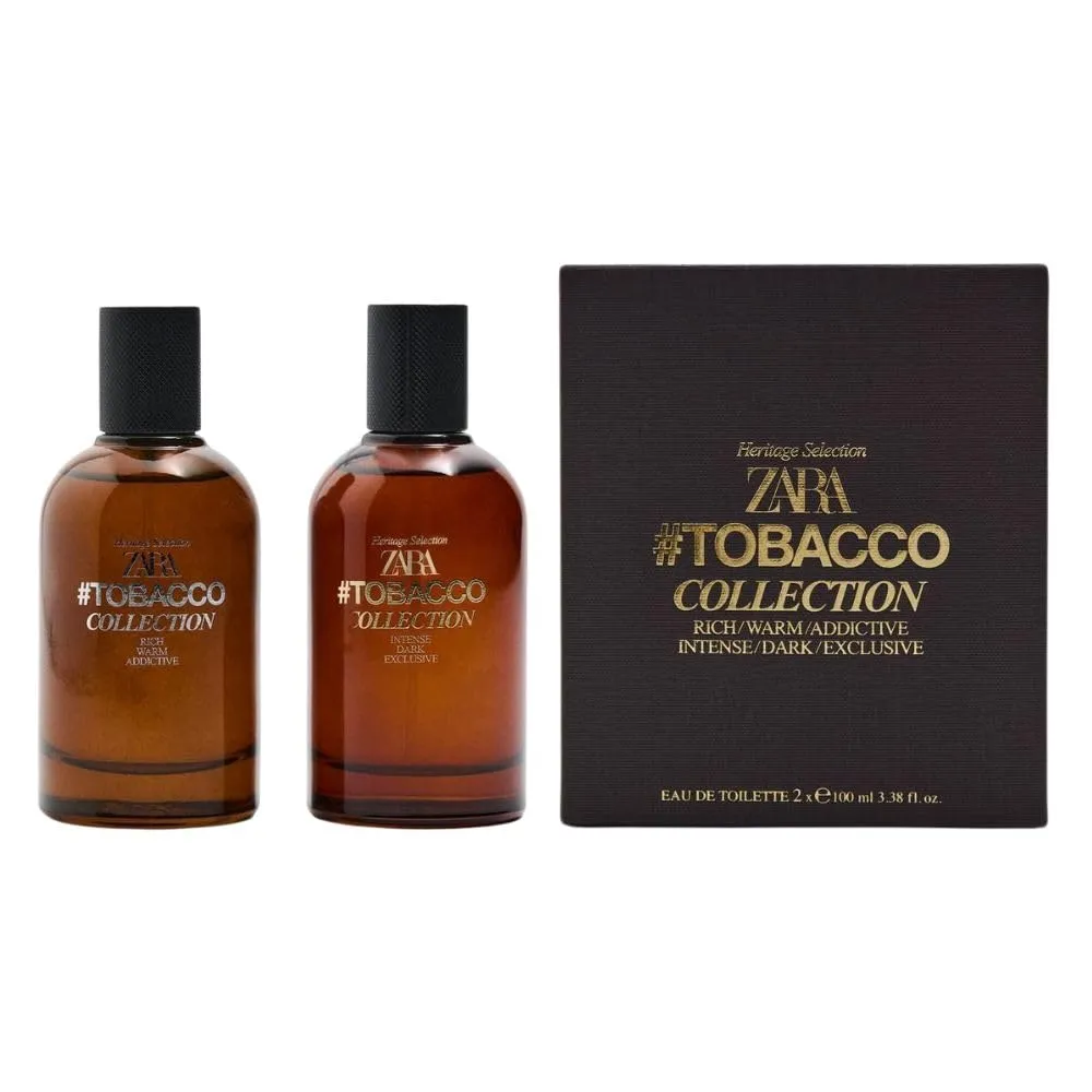 Zara TOBACCO COLLECTION Rich/Warm/Addictive/Intense/Dark/Exclusive 2X Eau De Toilette 3,4 once ciascuno