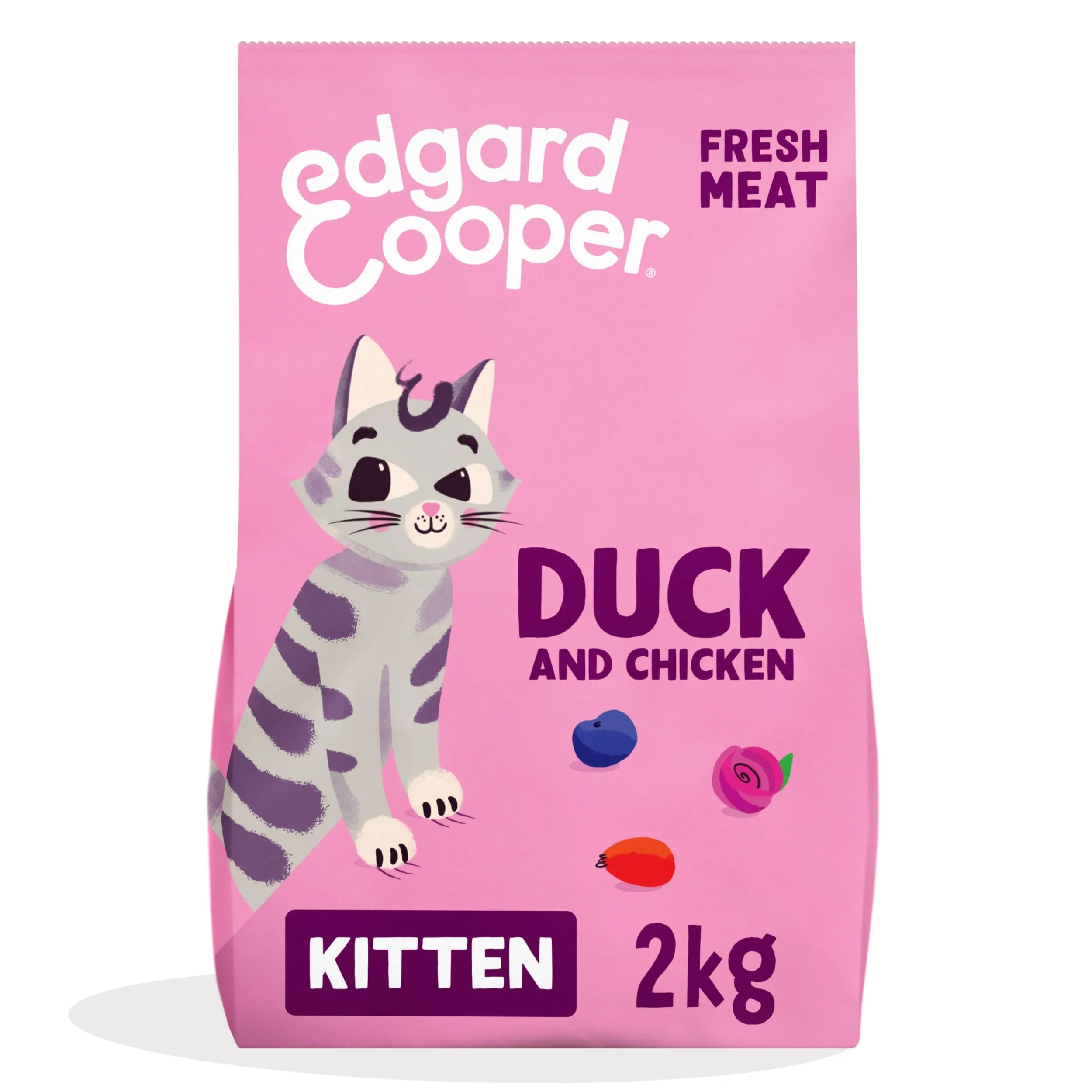 Edgard & Cooper Crocchette Gatti, per gattini, (Anatra/Pollo Fresco, 2kg), croccantini gatto sterilizzati o attivo, carne fresca e ingredienti naturali, senza cereali, senza zuccheri aggiunti