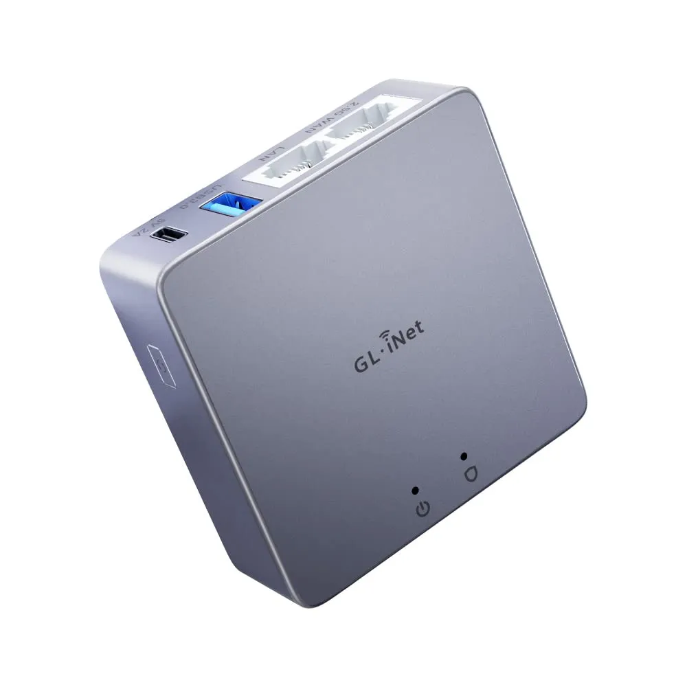 GL.iNet MT2500A (Brume 2) Mini gateway di sicurezza VPN per home office e lavoro remoto-server e client VPN per casa e ufficio, VPN a cascata, WAN 2,5 G, *NO Wi-Fi* (custodia in lega di alluminio)