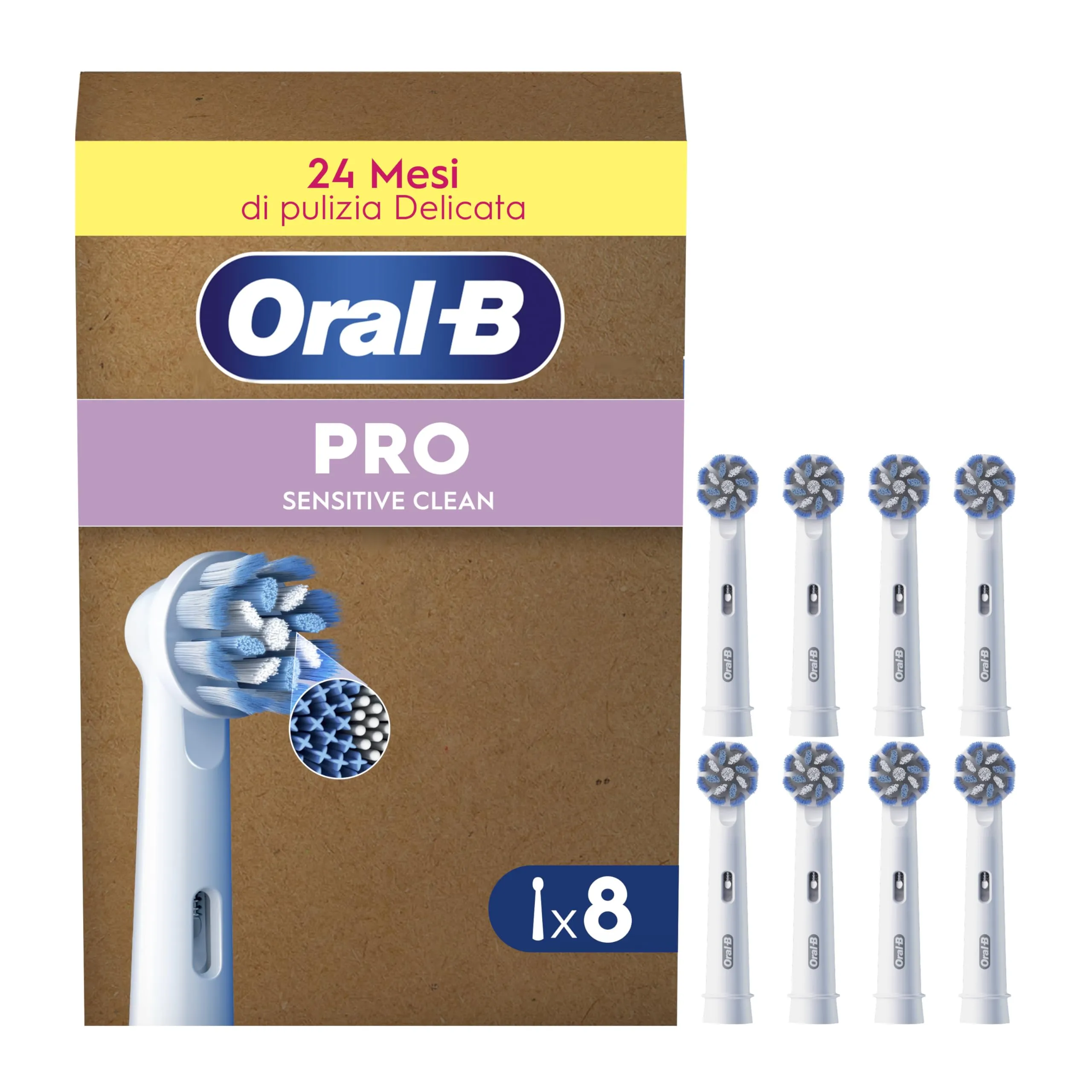 Oral-B Sensitive Clean Testine Spazzolino Elettrico, Confezione da 8 Testine di Ricambio, Pulisce Aree Sensibili e Infiammate, Rimuove Fino al 100% di Placca in Più, Adatto alla Buca delle Lettere