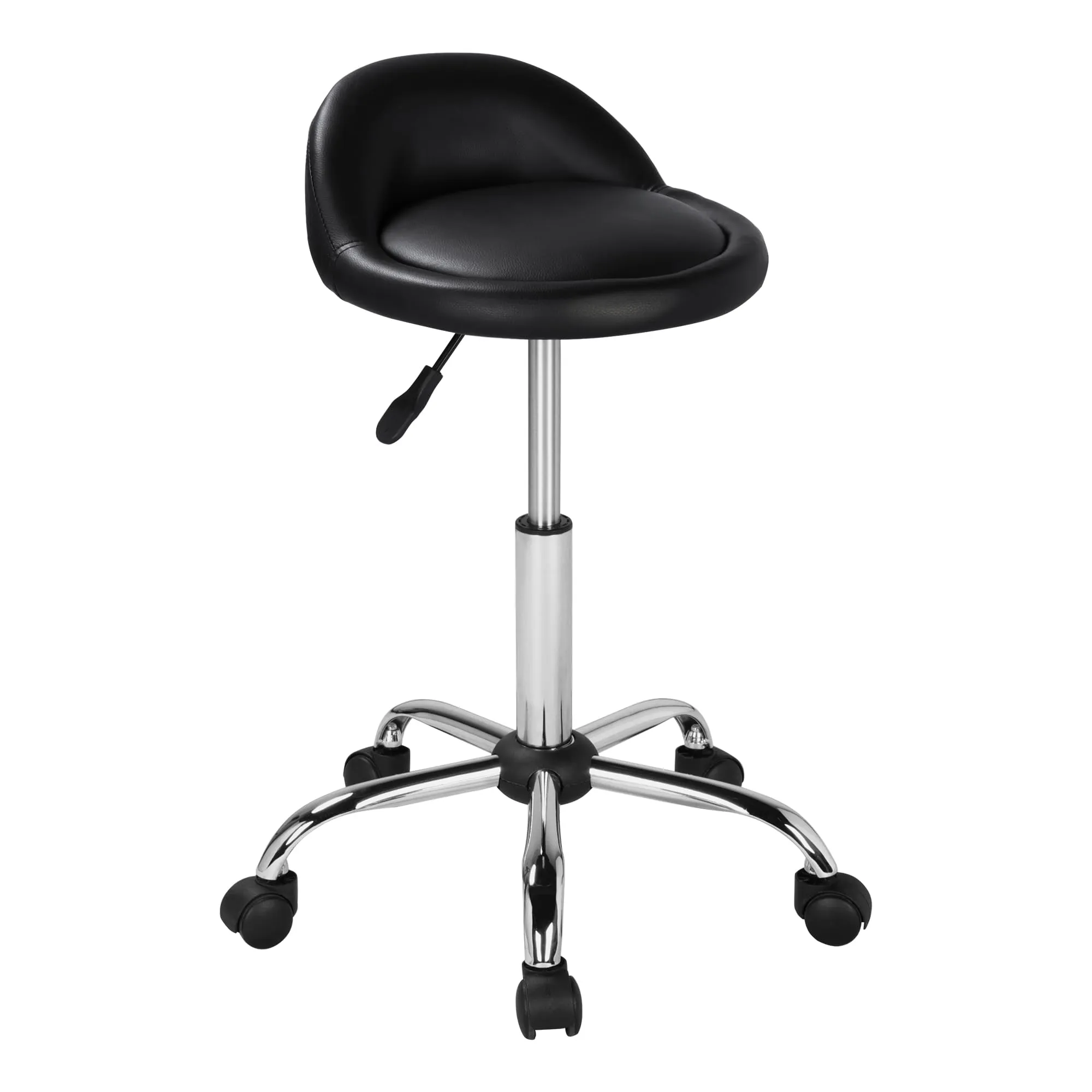 Yaheetech Sgabello con Ruote Regolabile in Altezza con Schienale Sedia Estetista Girevole per Toeletta Trucco Parrucchiere Salone in Ecopelle Nero