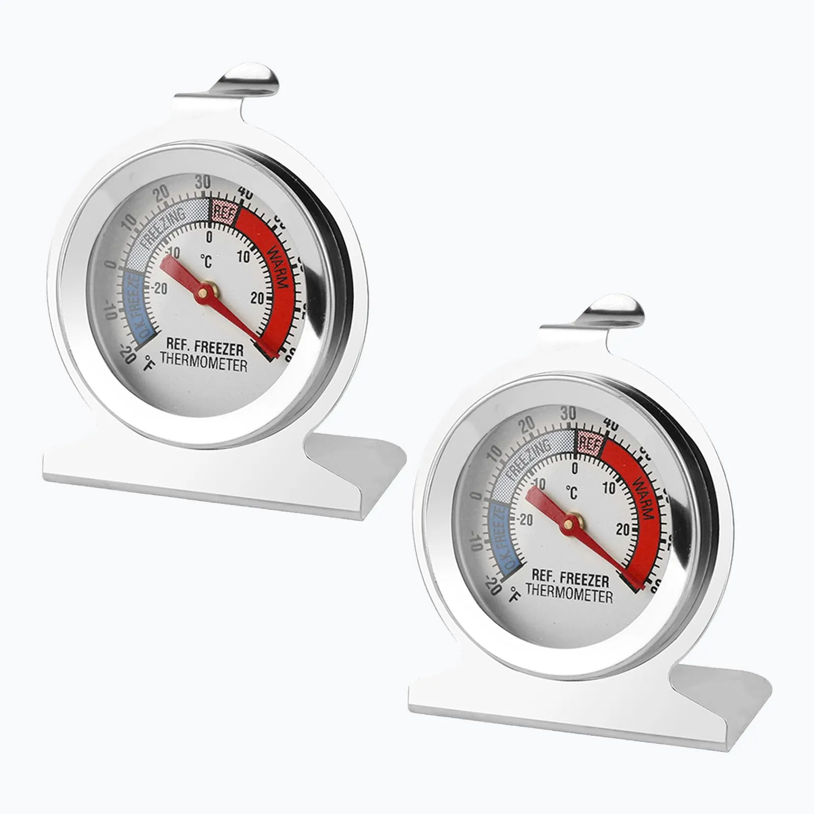 2 Termometri per Frigorifero e Congelatore, Termometro da Frigo, Misurazione da -30 a 30 °C, con Gancio per Appendere, Resistente all'Acqua, in Acciaio Inox, per Casa, Ristoranti, Bar, Lettura Chiara