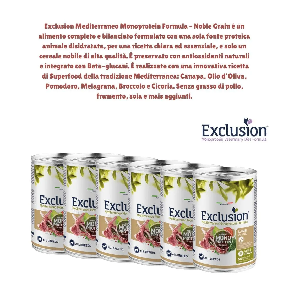 Exclusion Monoproteico All Breeds adult AGNELLO | 6 scatolette da 400 grammi l'una.