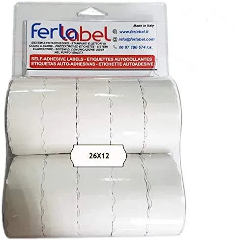 26x12 BLISTER FERLABEL DA 10 ROTOLI BIANCHI (15.000 ETICHETTE) PER PREZZATRICE