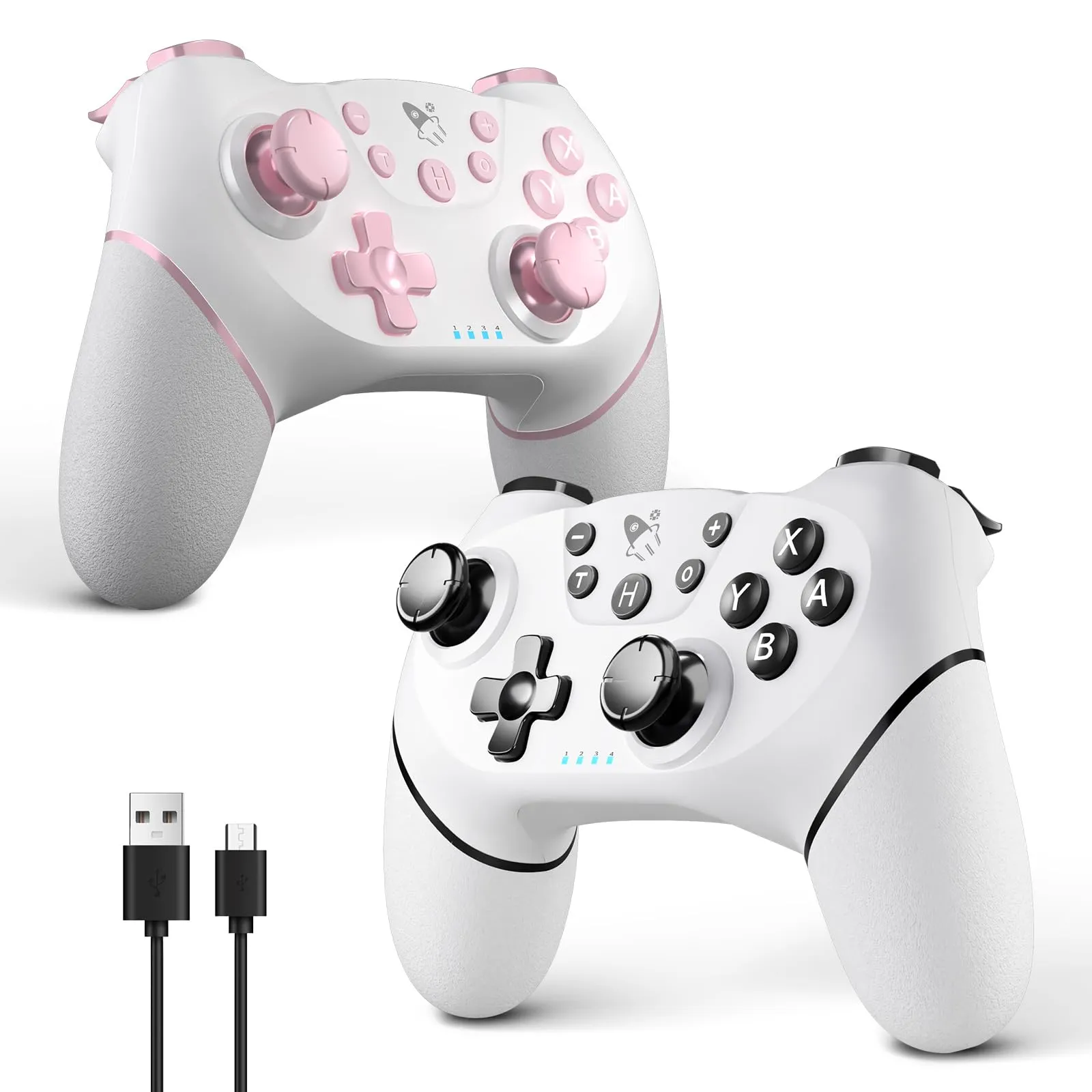 AceGamer 2pcs Controller Wireless per Switch/Switch 2/Lite/OLED, Controller per Switch Pro con funzione di risveglio con un solo pulsante con doppia vibrazione/turbo/screenshot(Rosa e Bianco)