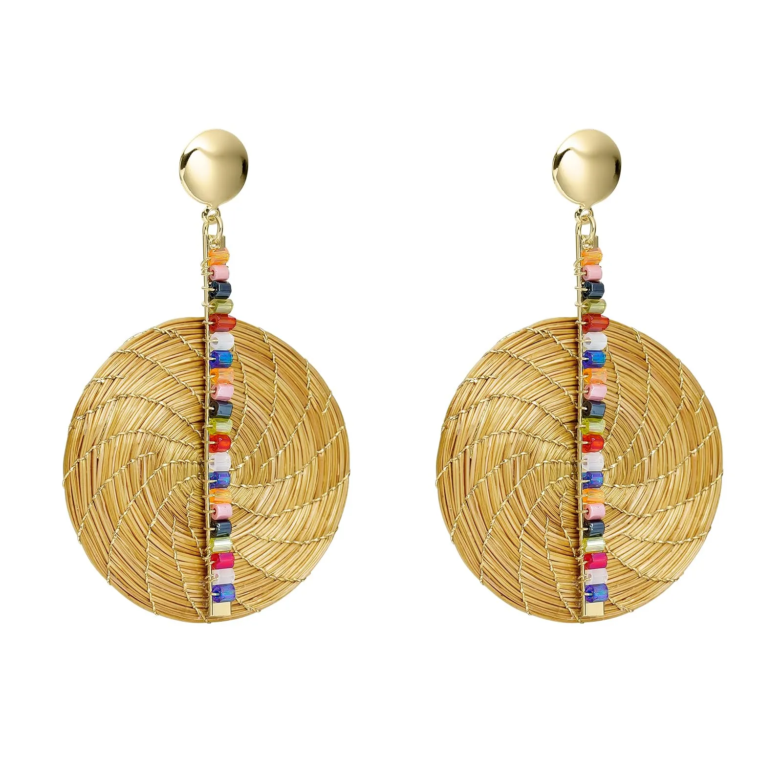 VERA NAVARRO - Orecchini Mandala in Oro Vegetale con Cristalli - Ø 40 mm - Fatto a Mano 100% Naturale - Gioielli Artigianali - Disegno Esclusivo