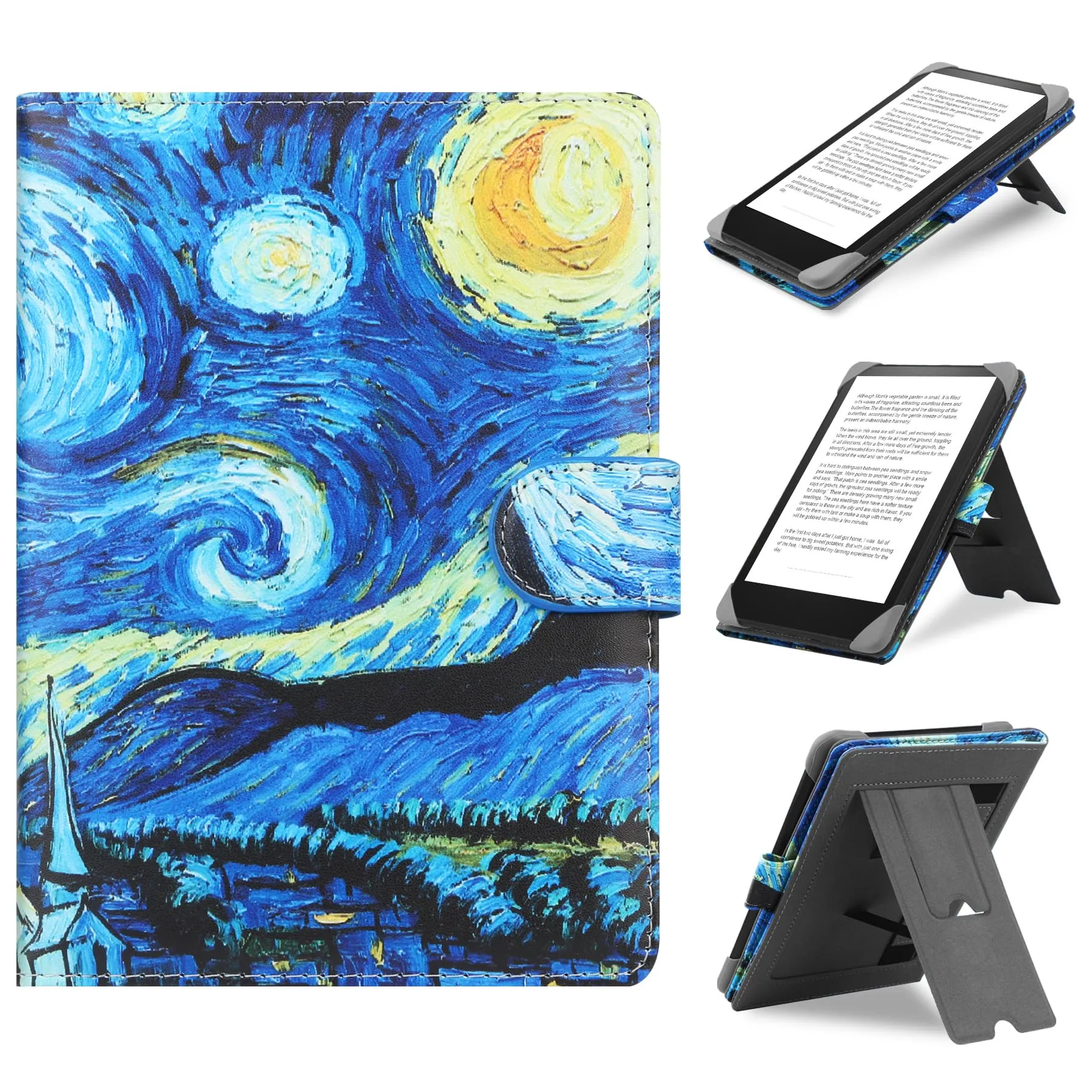 HoYiXi Universale Custodia per 6.8",7" eReader Compatibile Kindle Paperwhite/Colorsoft/Kobo/PocketBook/Tolino/Sony E-Book Reader Cover Case for 6"-7'' E-Book Reader con Stand, notte stellata