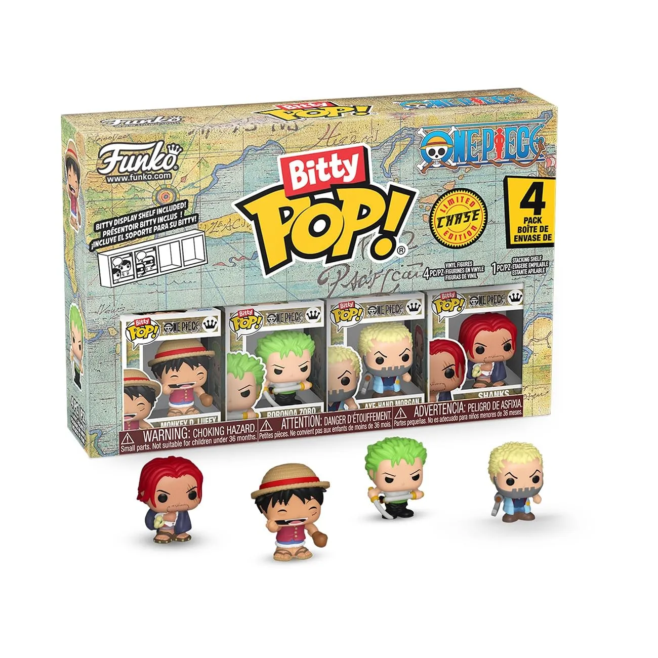 Funko Bitty Pop! One Piece - Luffy 4pk E una Mini Figura Misteriosa a Sorpresa - 0.9 Inch (2.2 Cm) da Collezione - Ripiano Espositivo Impilabile Incluso - Idea Regalo - Borse Party Stocking