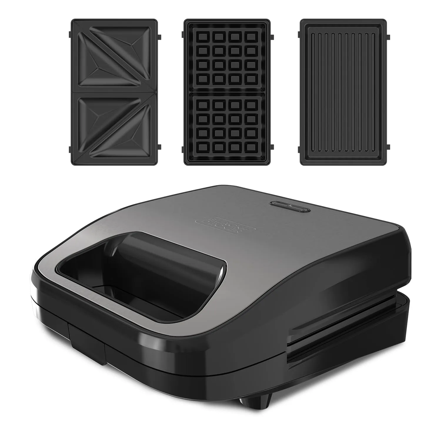 Black+Decker - Piastra 3 in 1 BXSA754E | 750W | Piastre Intercambiabili Sandwich | Grill e Waffle | Tecnologia Easy Eject | Antiaderente | Riscaldamento Ultrarapido | Tocco Freddo | LED Luminoso