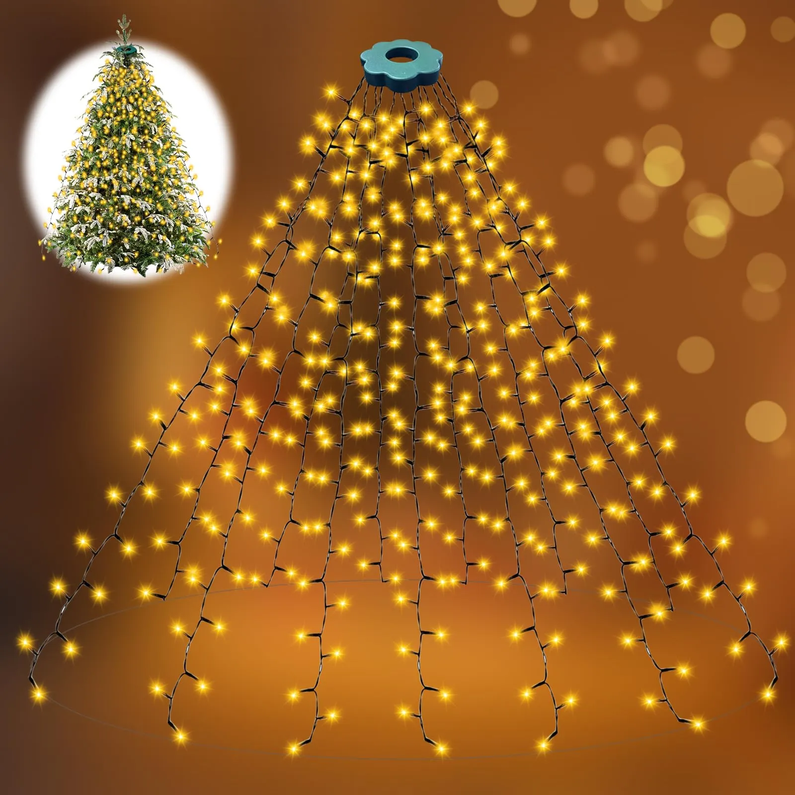 POIFL Luci Albero di Natale, 400 LED con Anello e 16 Fili-2M