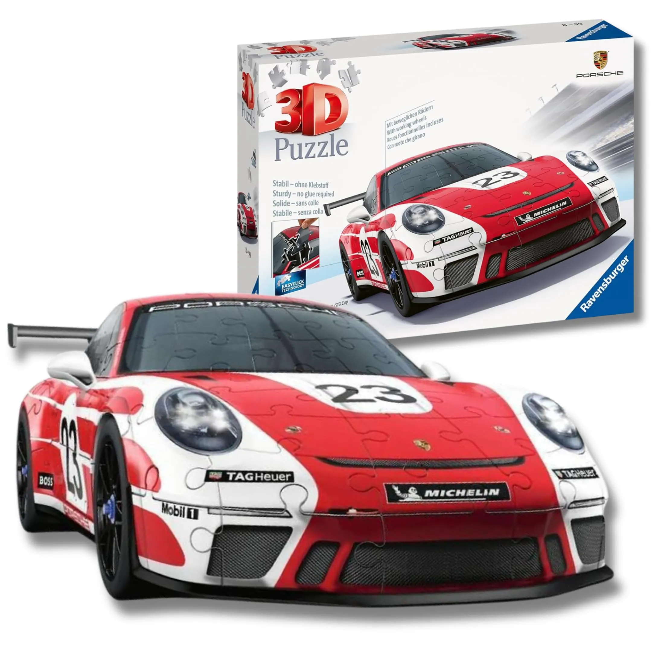 Ravensburger - Puzzle 3D, Porsche 911 GT3 Cup Salzburg, per Adulti e Bambini 8+ Anni, Idea Regalo, Regali Natale, 152 Pezzi