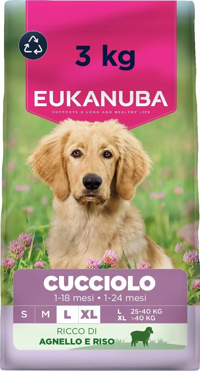 EUKANUBA Cibo secco per Cuccioli con agnello e riso per razze di taglia grande - Alimento secco premium per Cani giovani, 3 kg