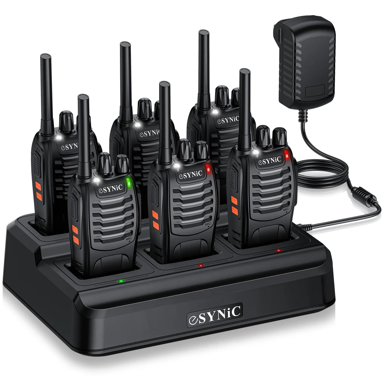 ESYNiC 6 Pezzi Walkie Talkie Radio USB Ricaricabile PMR 446MHz VOX Ricetrasmittente Portatile 16 Canali Singola Banda Walkie-Talkie Professionali con Cavo Auricolari Funzione Torcia Elettrica
