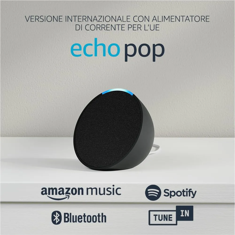 Echo Pop | versione internazionale | Altoparlante Bluetooth intelligente con Alexa, compatto e dal suono potente | Antracite