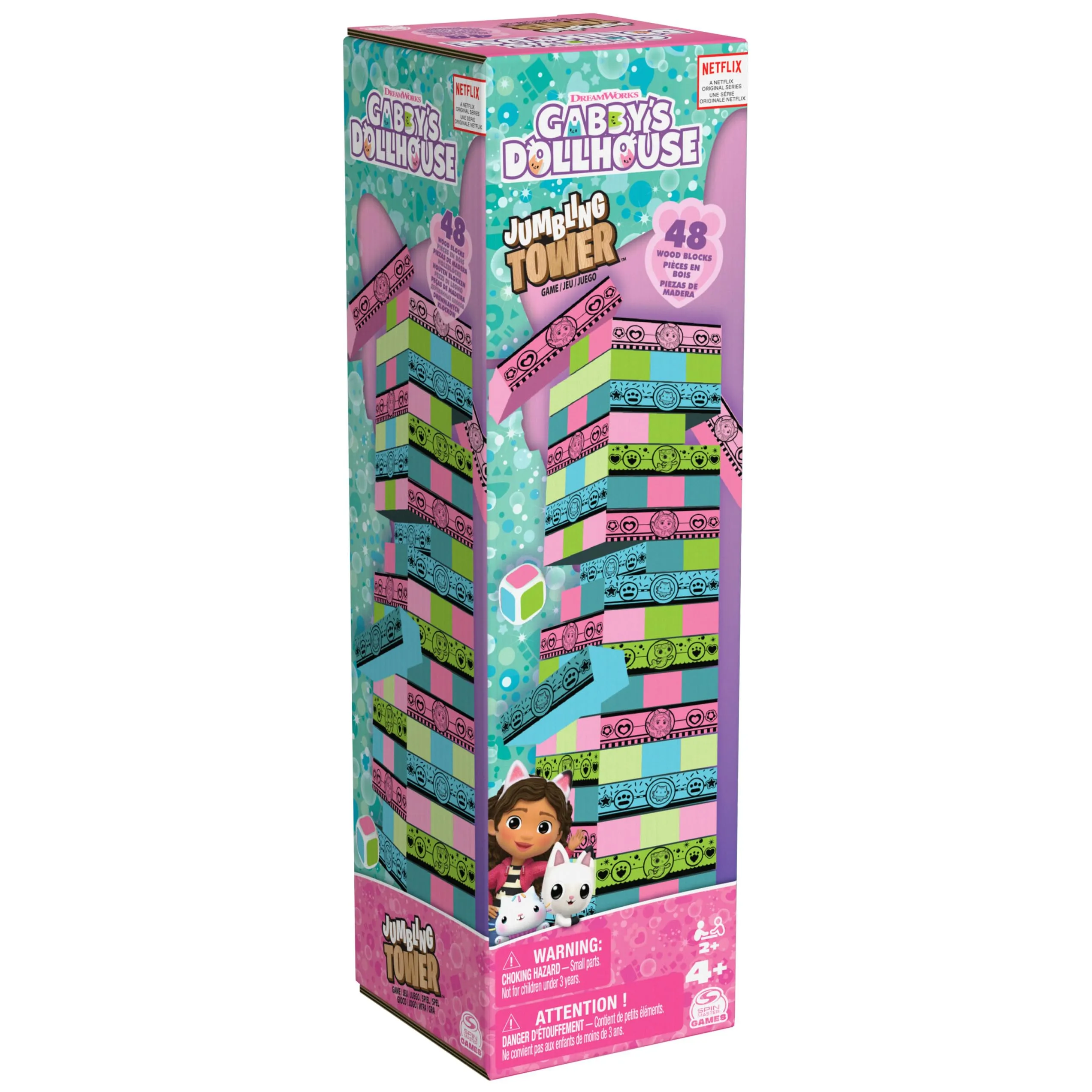 Editrice Giochi, La Casa delle Bambole di Gabby, Jumbling Tower della Casa delle Bambole di Gabby, Blocchi di Legno multicolore, Giochi per Bambini e Bambine, 4+ anni.